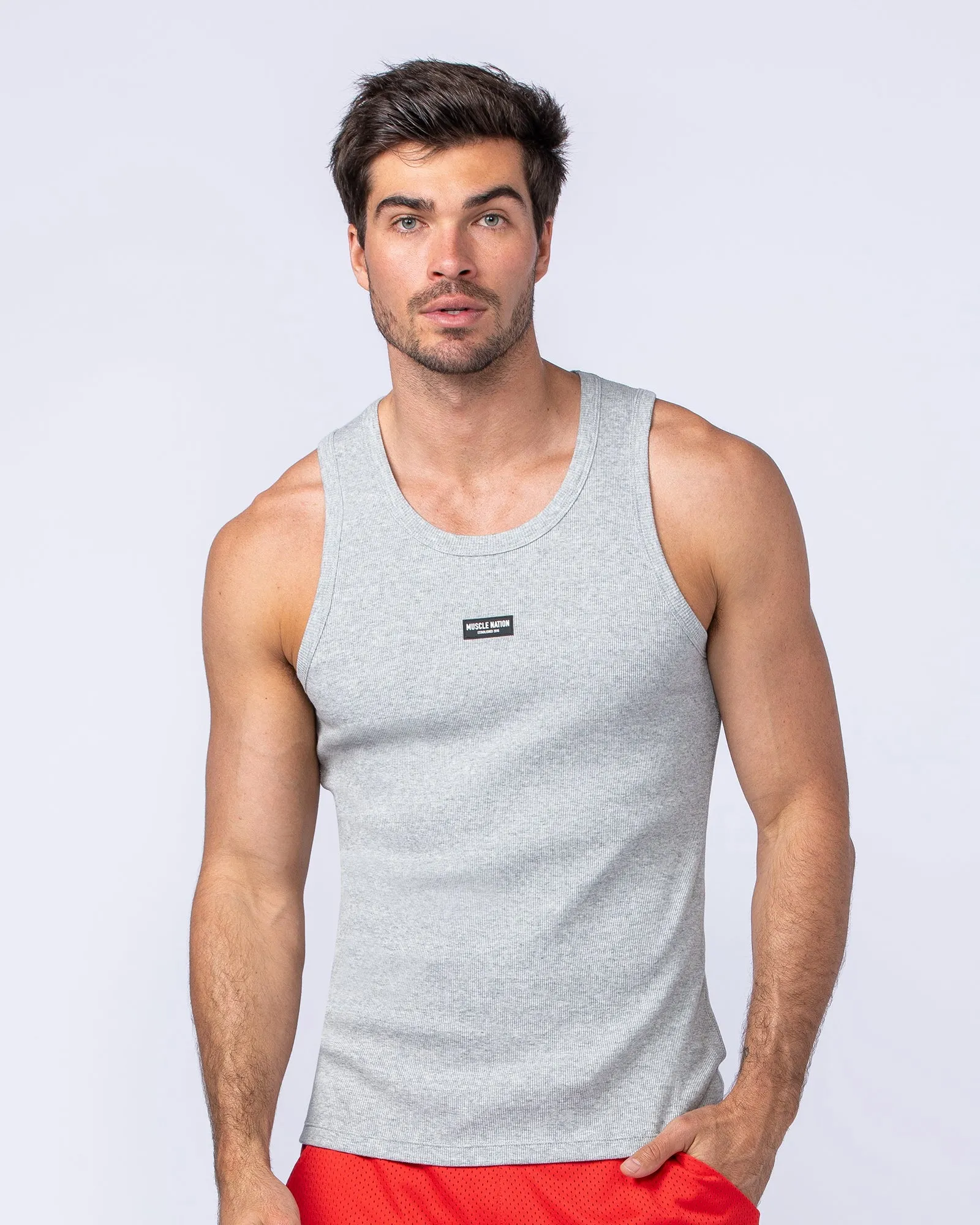 Rib Fitted Training Tank - Grey Marl sold by Muscle Nation