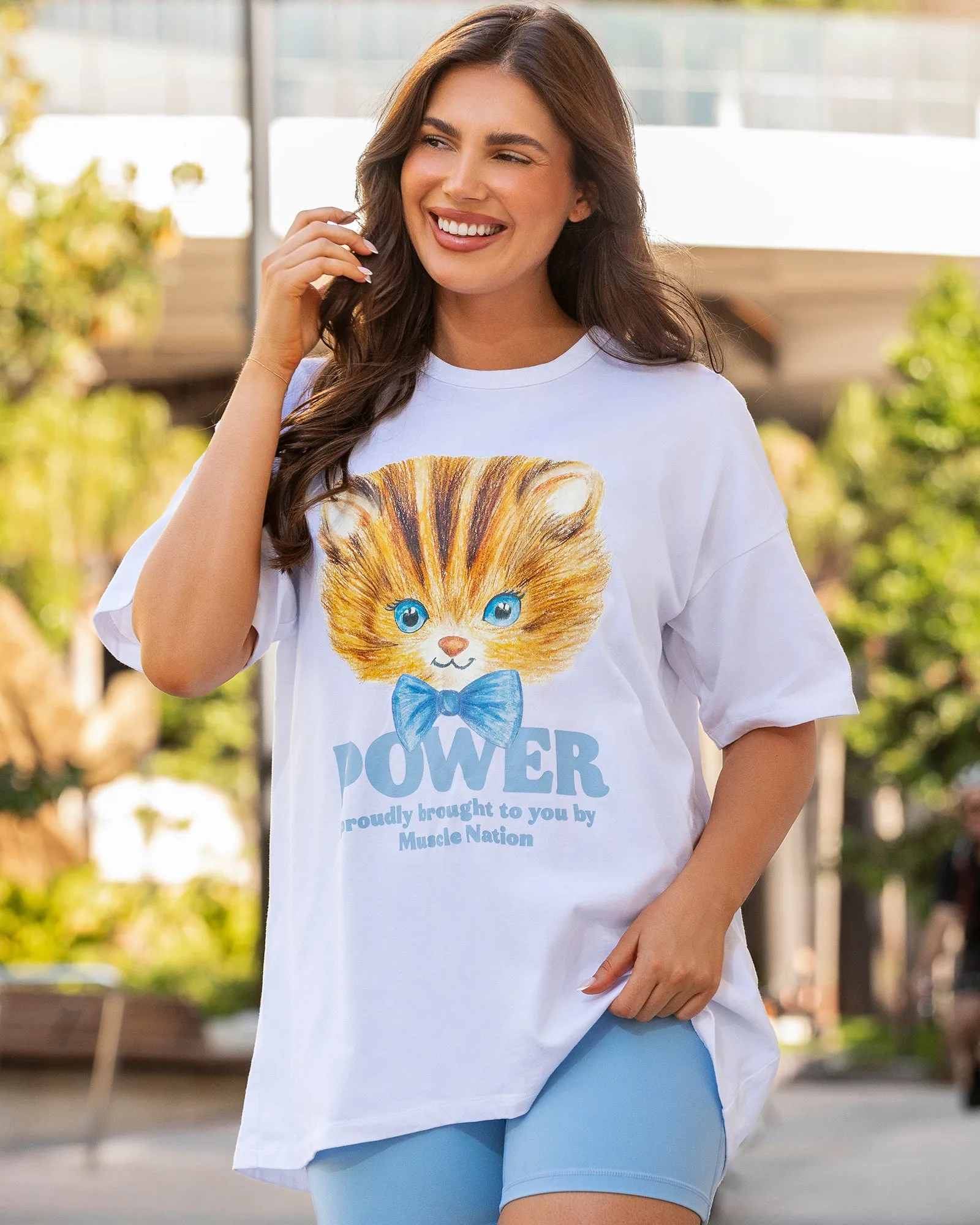 P Power Oversized Tee - White sold by Muscle Nation