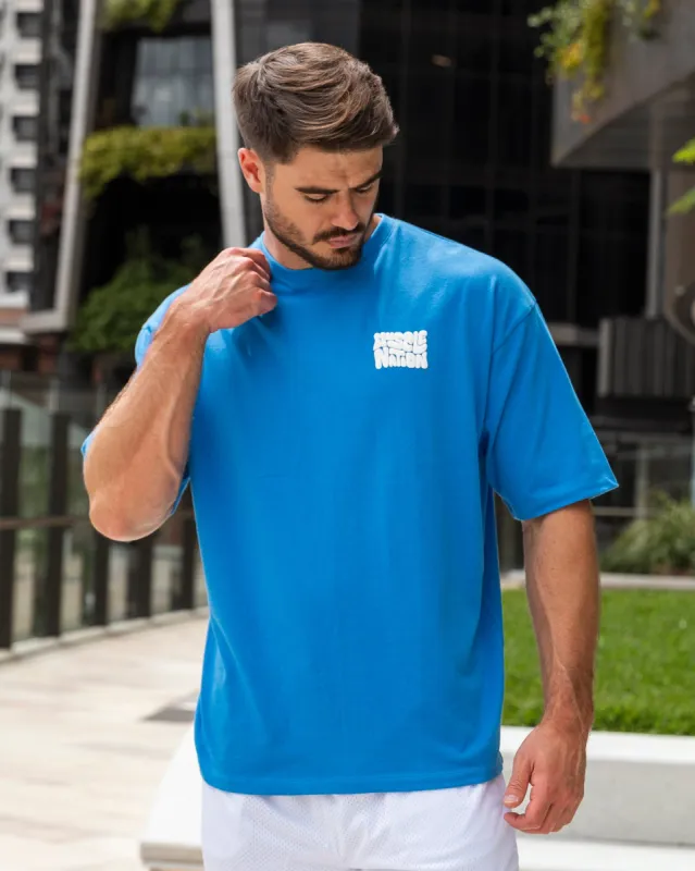 Mens Wave Oversized Tee - Azure Blue sold by Muscle Nation