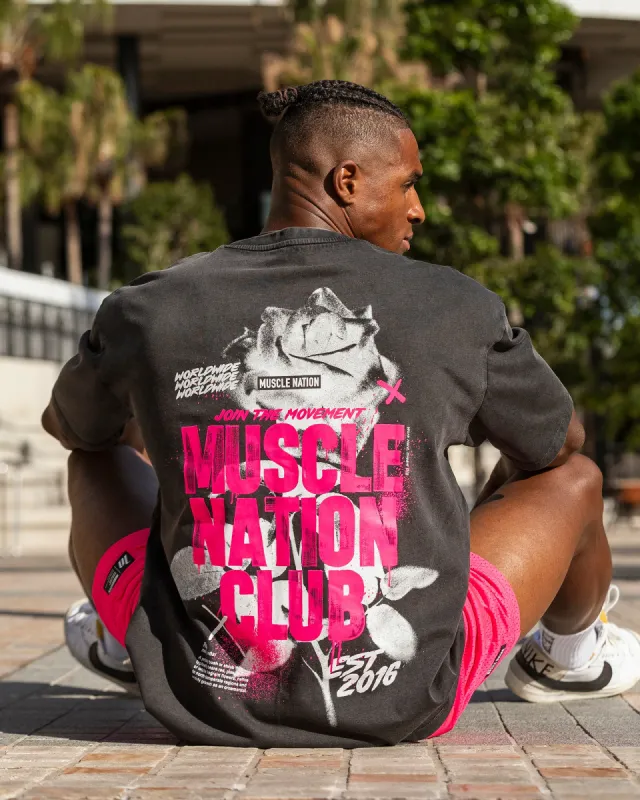 Mens Rose Vintage Oversized Tee - Washed Black sold by Muscle Nation