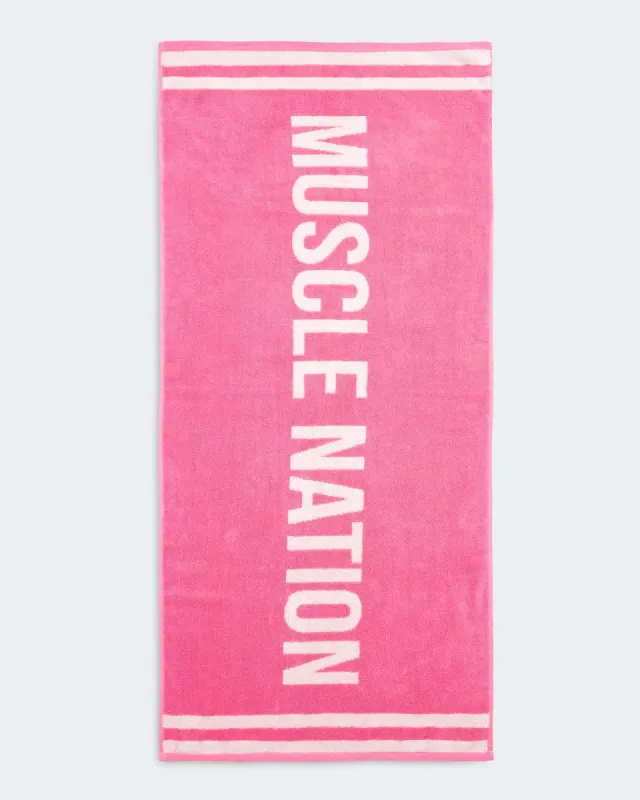 Gym Towel - Hollywood Pink/ White sold by Muscle Nation