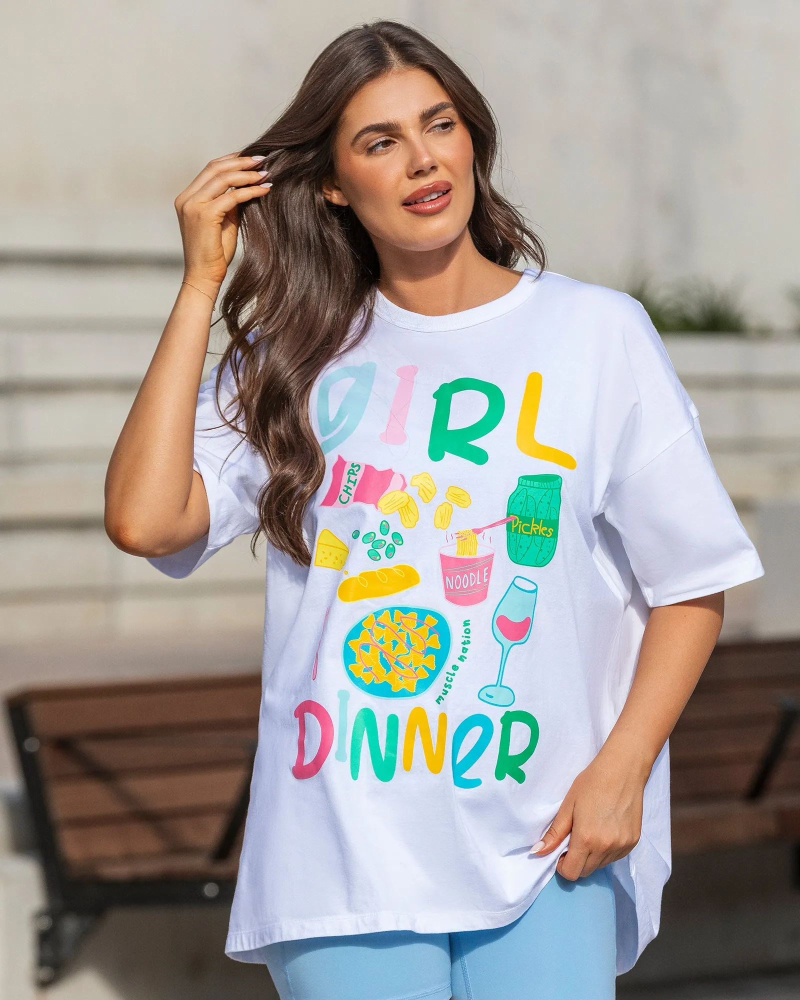 Girl Dinner Oversized Tee - White sold by Muscle Nation