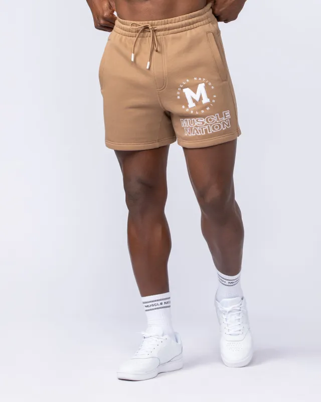 College Sweat 5" Shorts - Tan sold by Muscle Nation