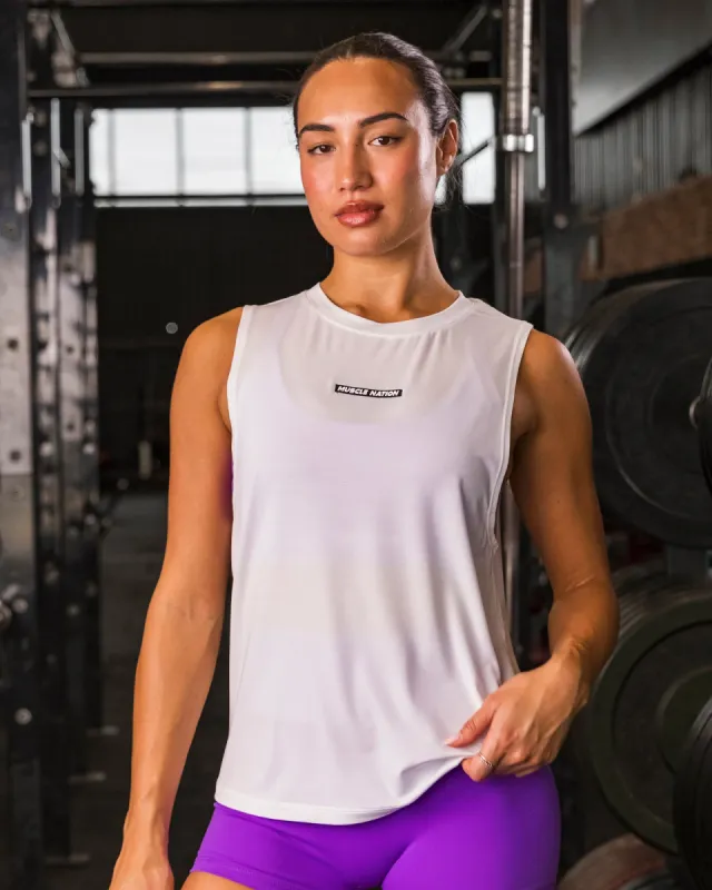 Active Drop Arm Training Tank - White sold by Muscle Nation