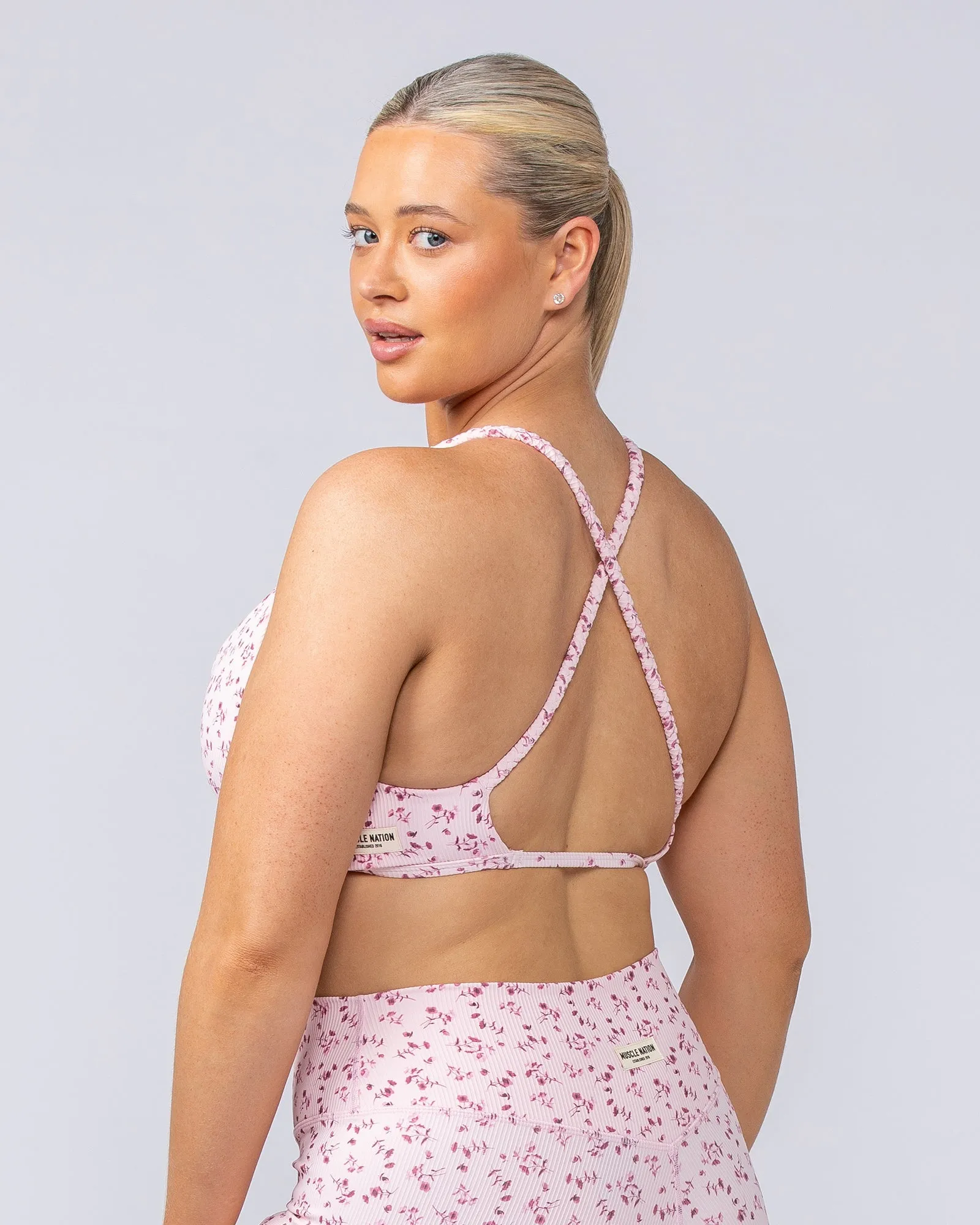 Breeze Rib Bralette - Cherry Floral Print sold by Muscle Nation product image thumbnail 5