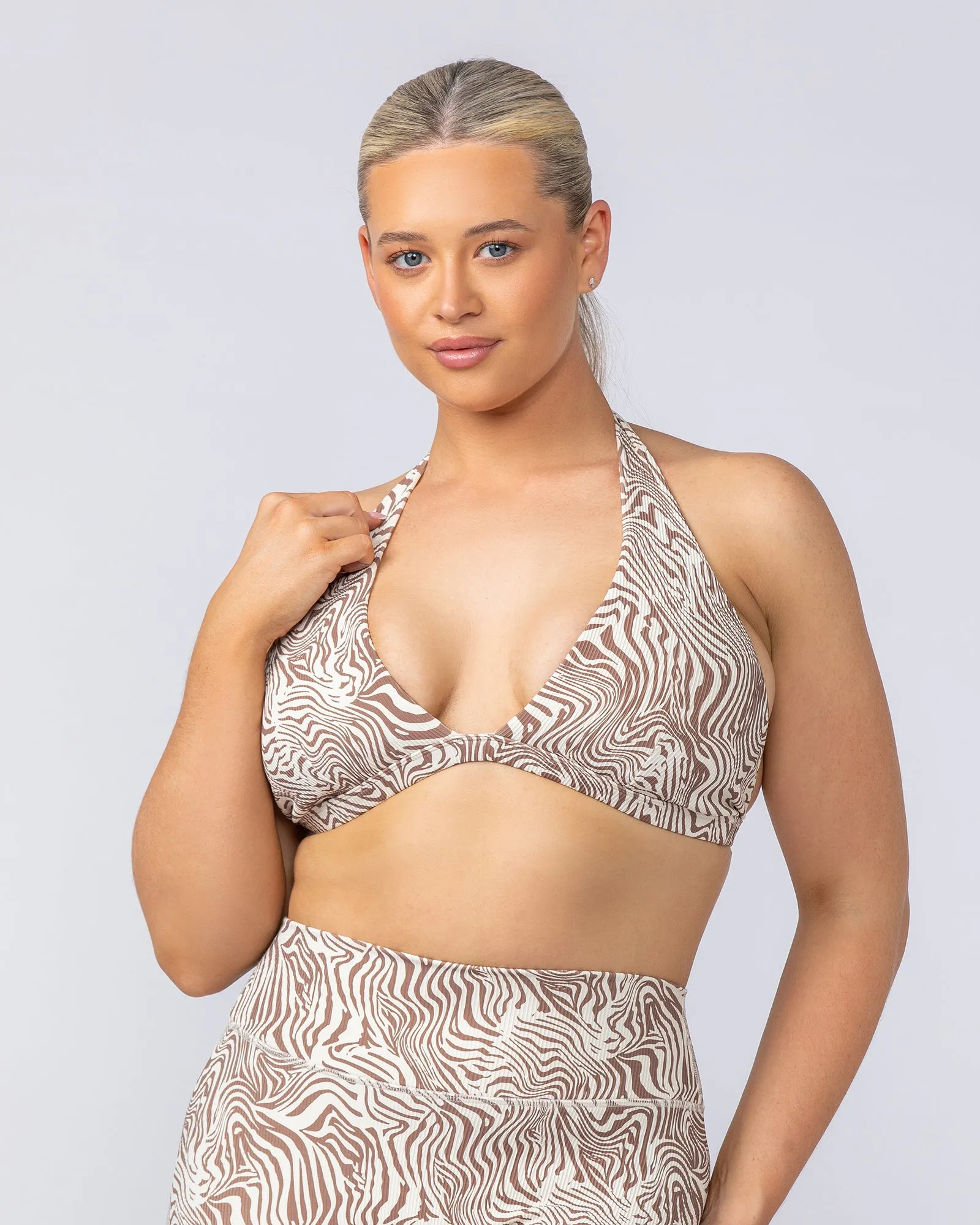 Halter Rib Bralette - Cinnamon Zebra sold by Muscle Nation