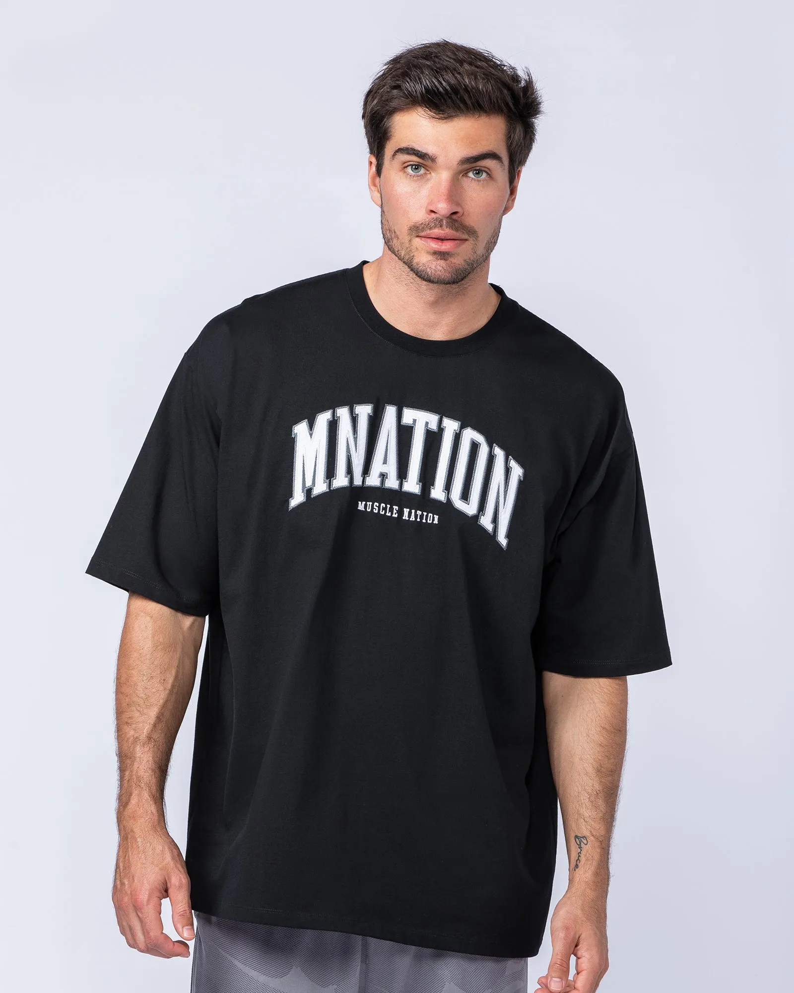 MN Varsity Oversized Tee - Black sold by Muscle Nation product image thumbnail 2