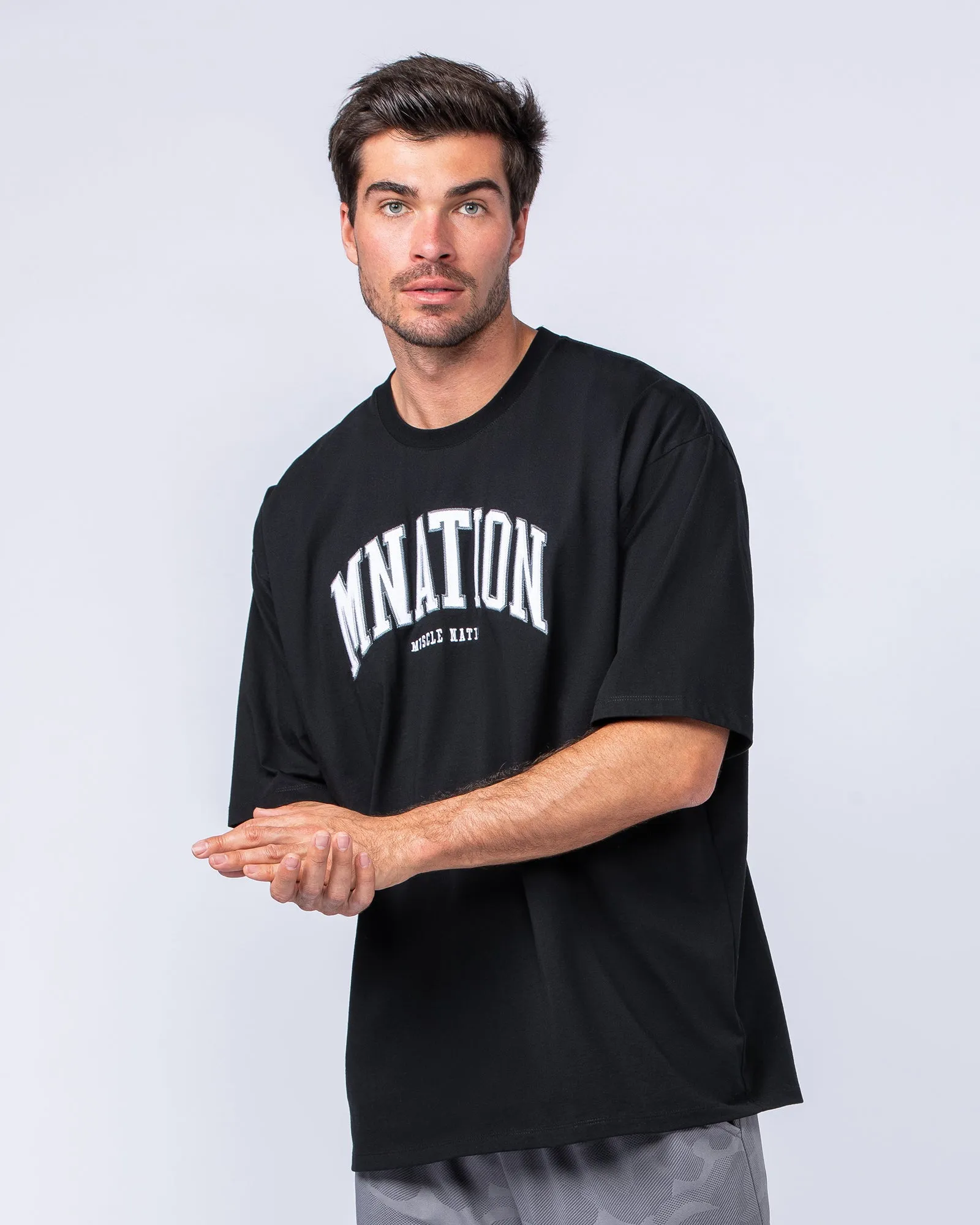 MN Varsity Oversized Tee - Black sold by Muscle Nation product image thumbnail 3