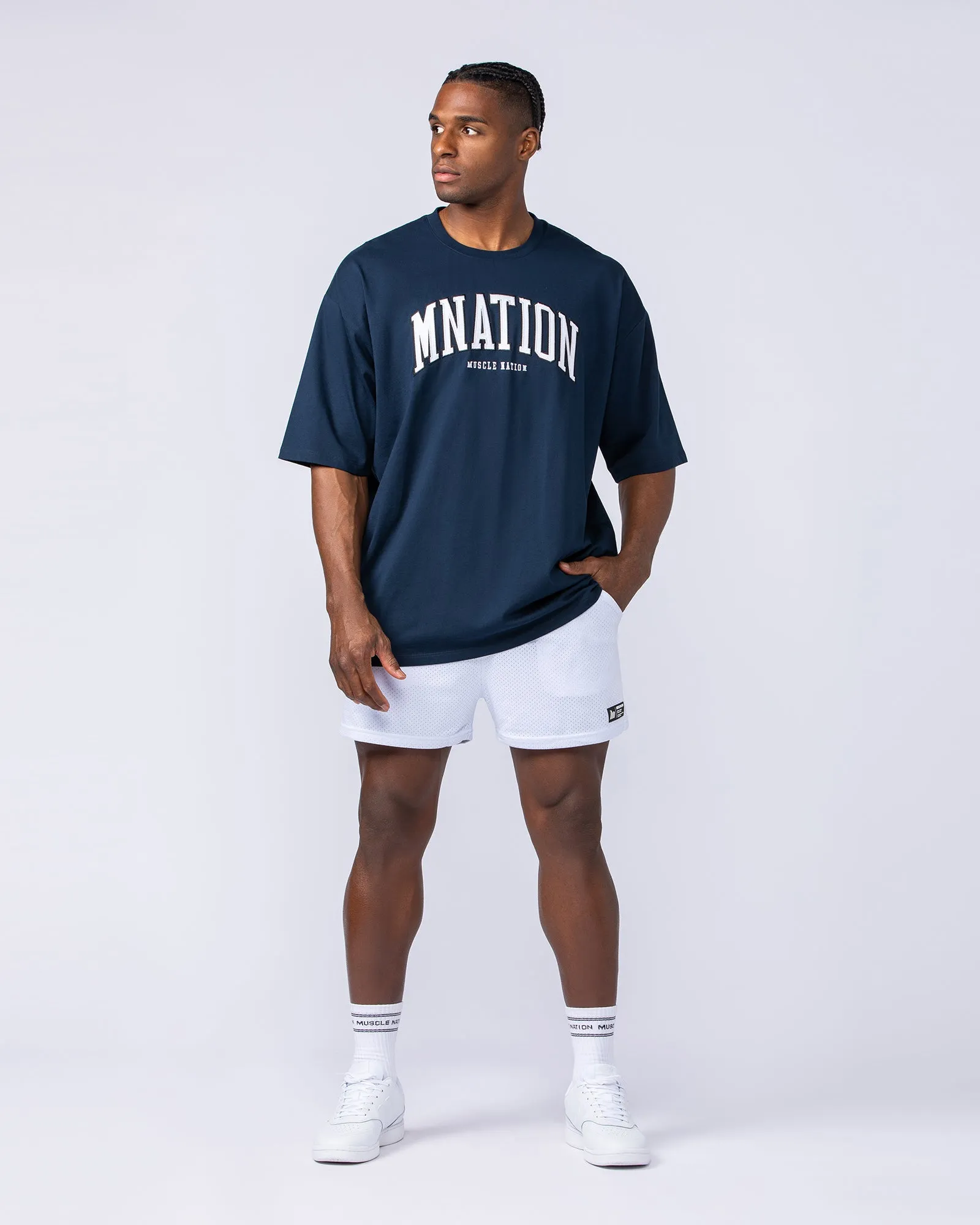 MN Varsity Oversized Tee - Navy sold by Muscle Nation product image thumbnail 5