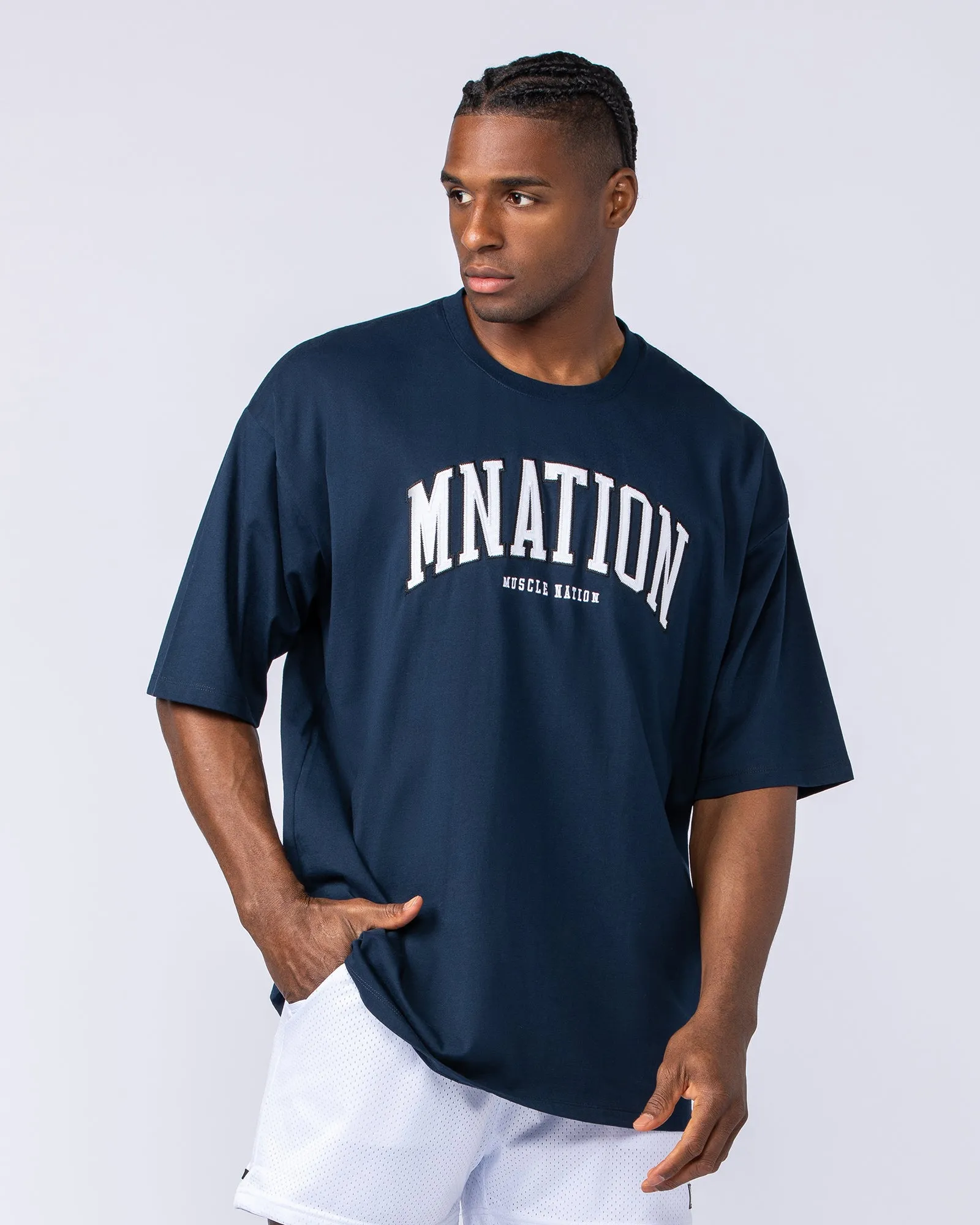 MN Varsity Oversized Tee - Navy sold by Muscle Nation product image thumbnail 3