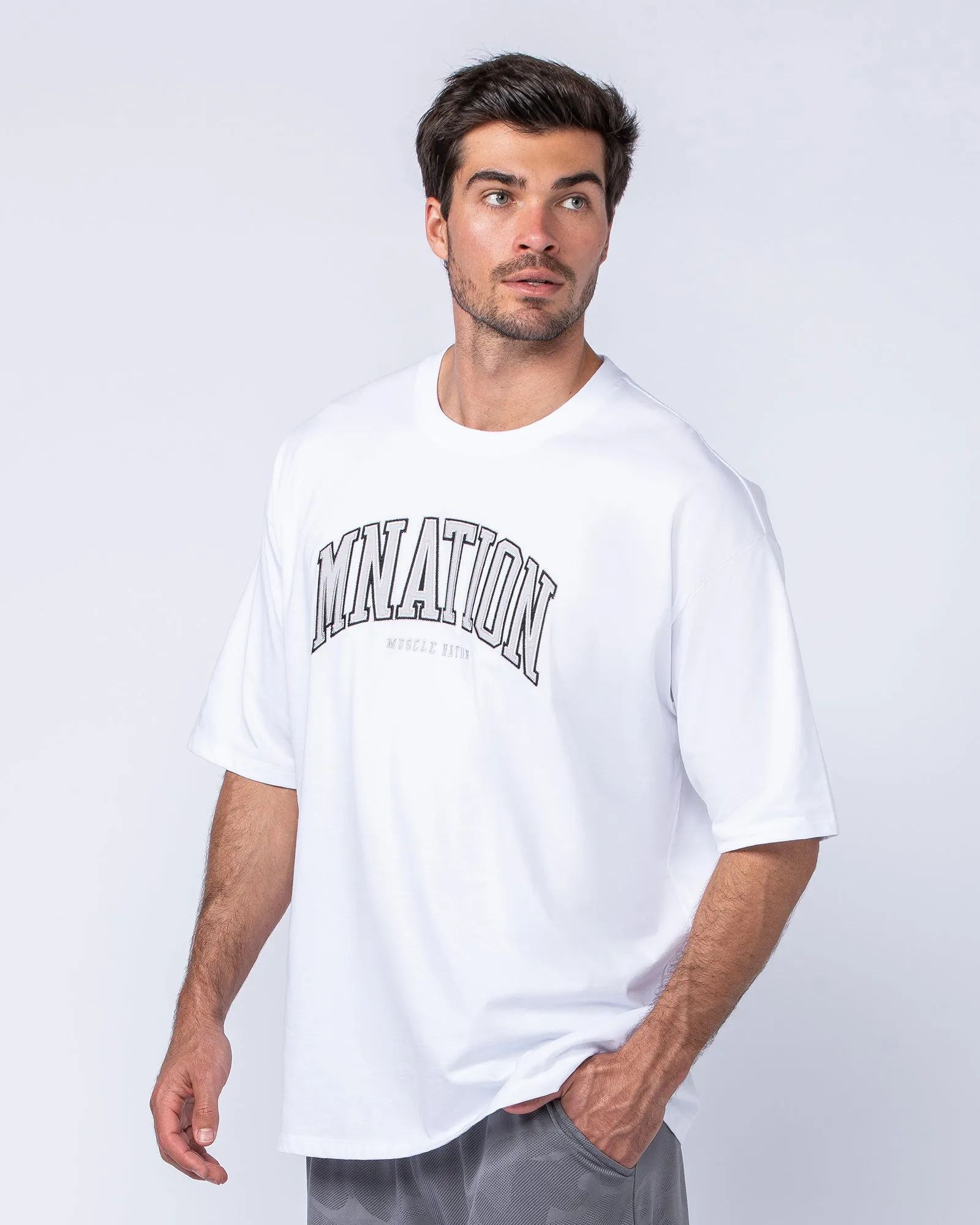 MN Varsity Oversized Tee - White sold by Muscle Nation product image thumbnail 2