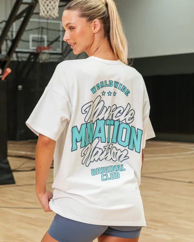 Campus Oversized Tee - White / Pastel Blue sold by Muscle Nation