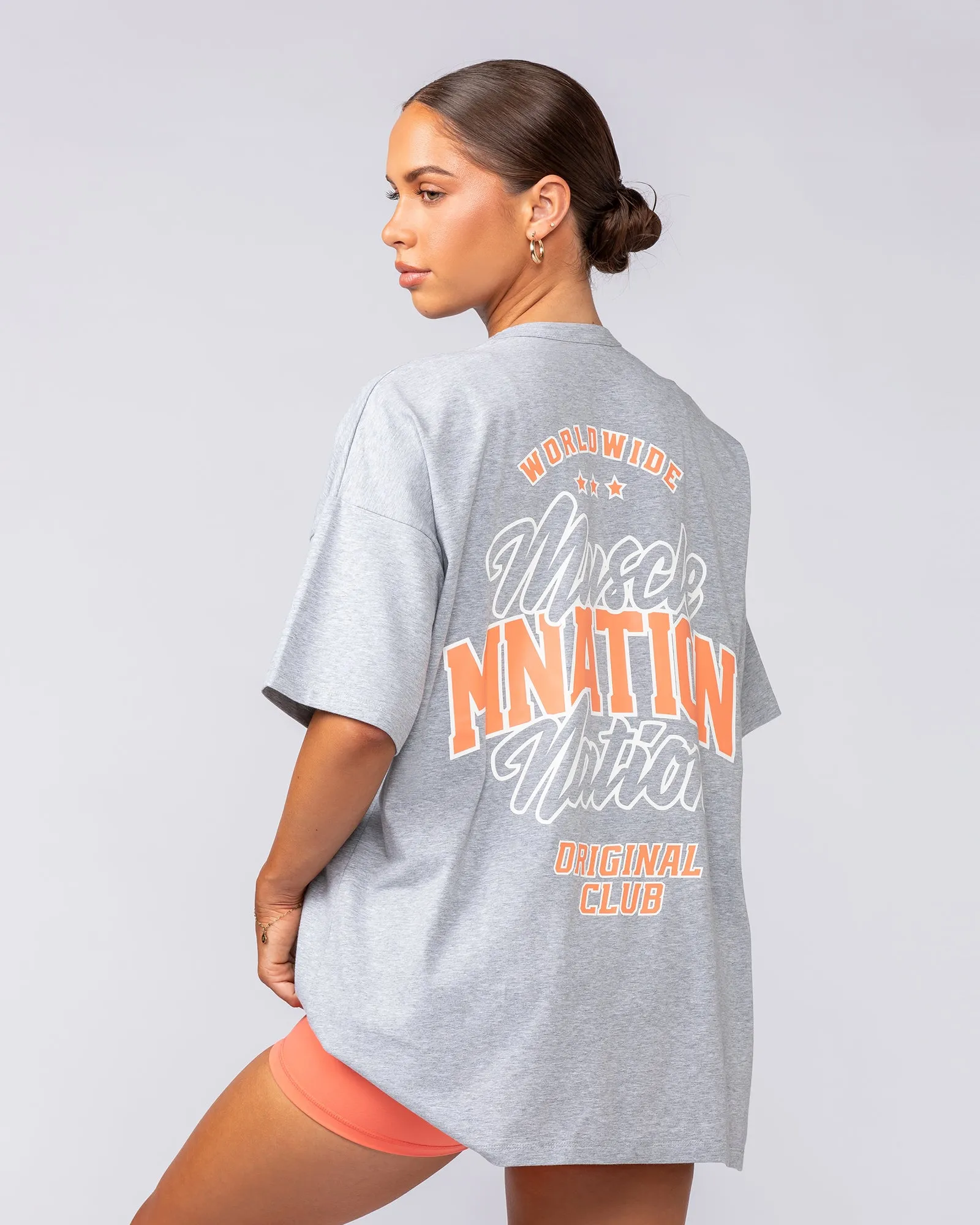 Campus Oversized Tee - Light Grey Marl / Hot Coral sold by Muscle Nation