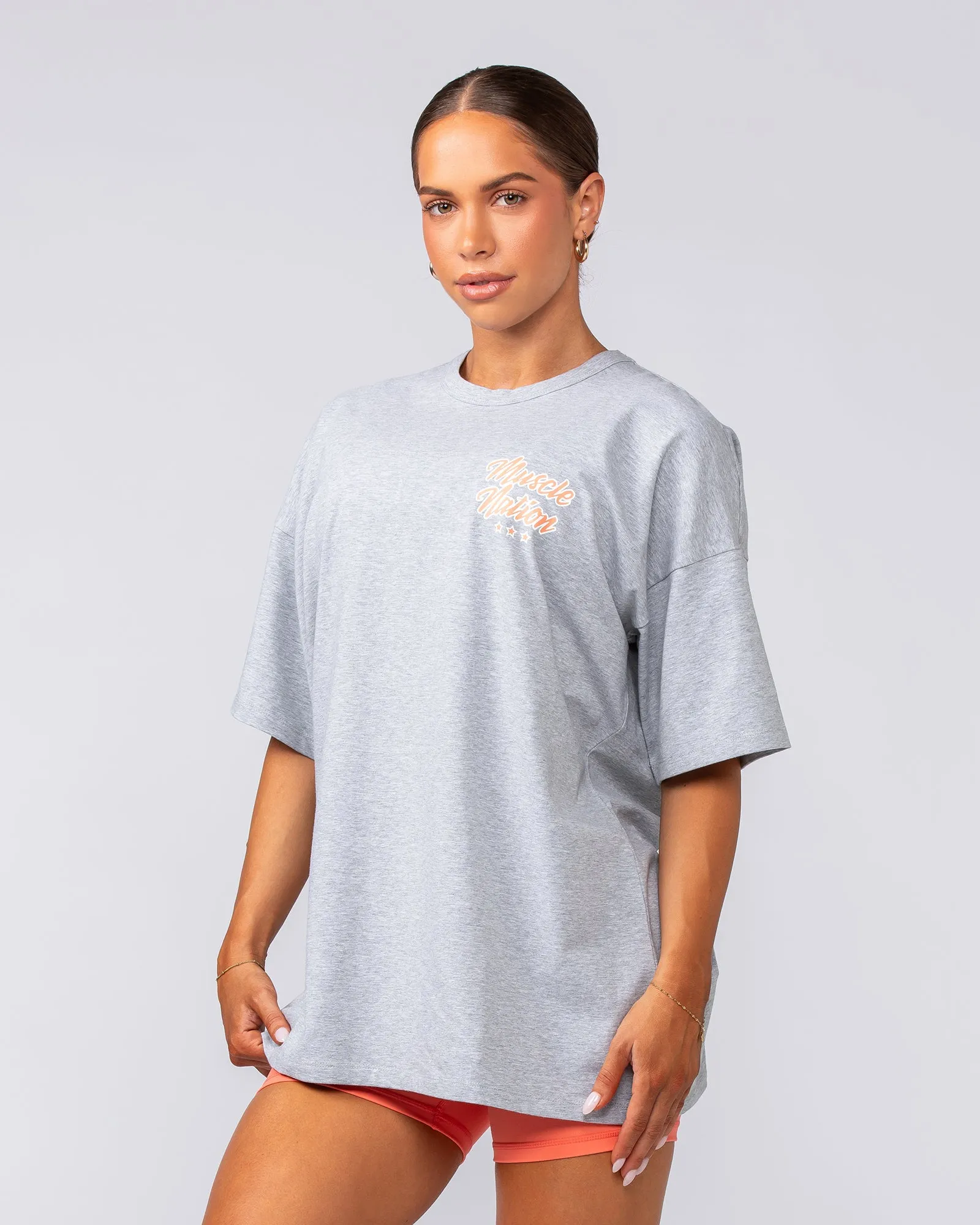 Campus Oversized Tee - Light Grey Marl / Hot Coral sold by Muscle Nation product image thumbnail 3