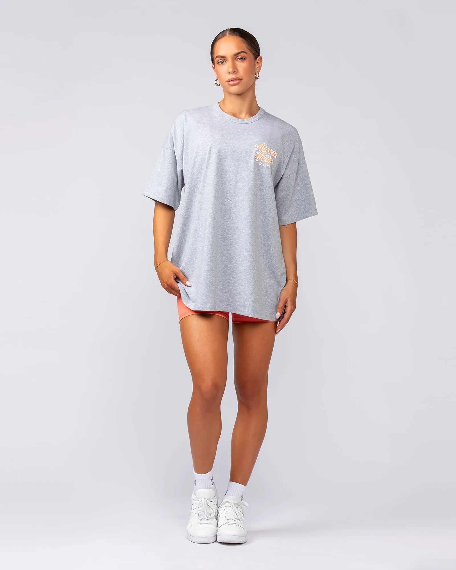 Campus Oversized Tee - Light Grey Marl / Hot Coral sold by Muscle Nation product image thumbnail 5