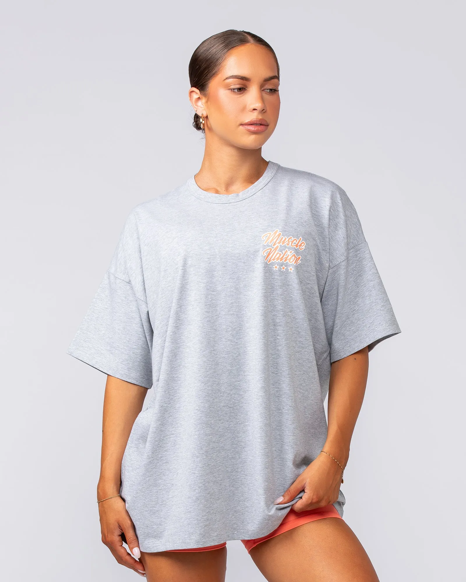 Campus Oversized Tee - Light Grey Marl / Hot Coral sold by Muscle Nation product image thumbnail 2