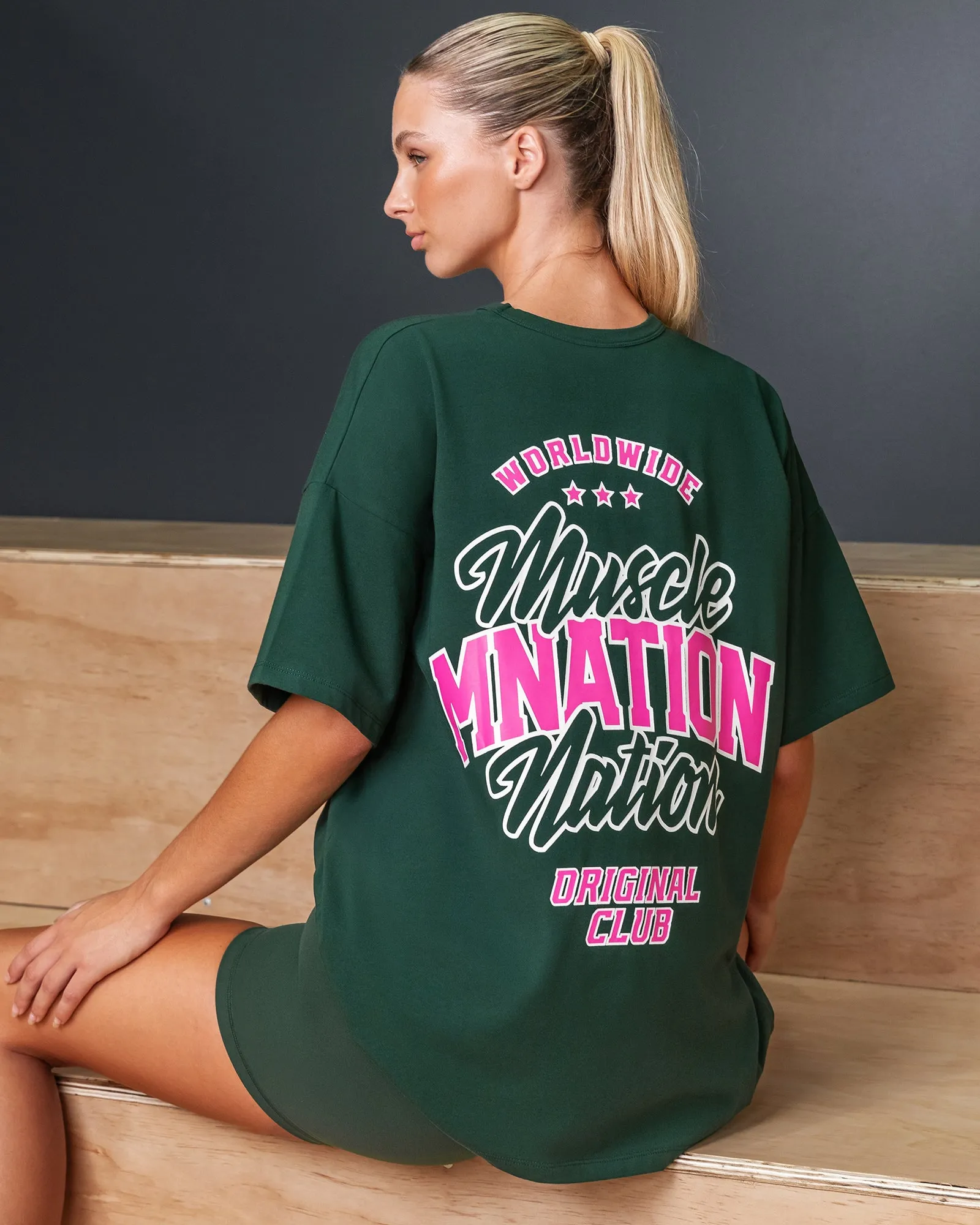 Campus Oversized Tee - Forest Green / Luminous Pink sold by Muscle Nation