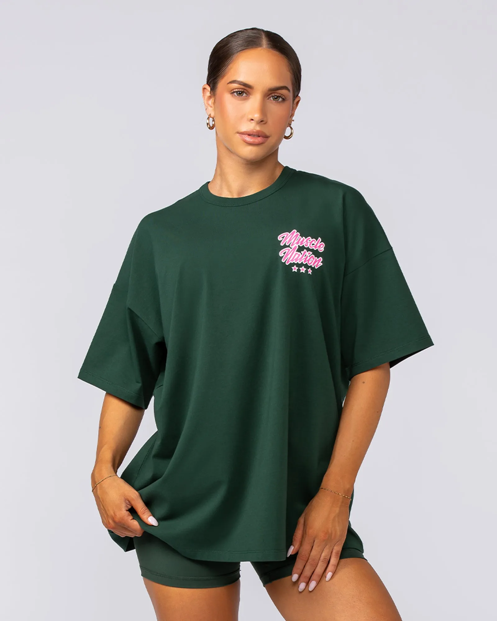 Campus Oversized Tee - Forest Green / Luminous Pink sold by Muscle Nation product image thumbnail 2
