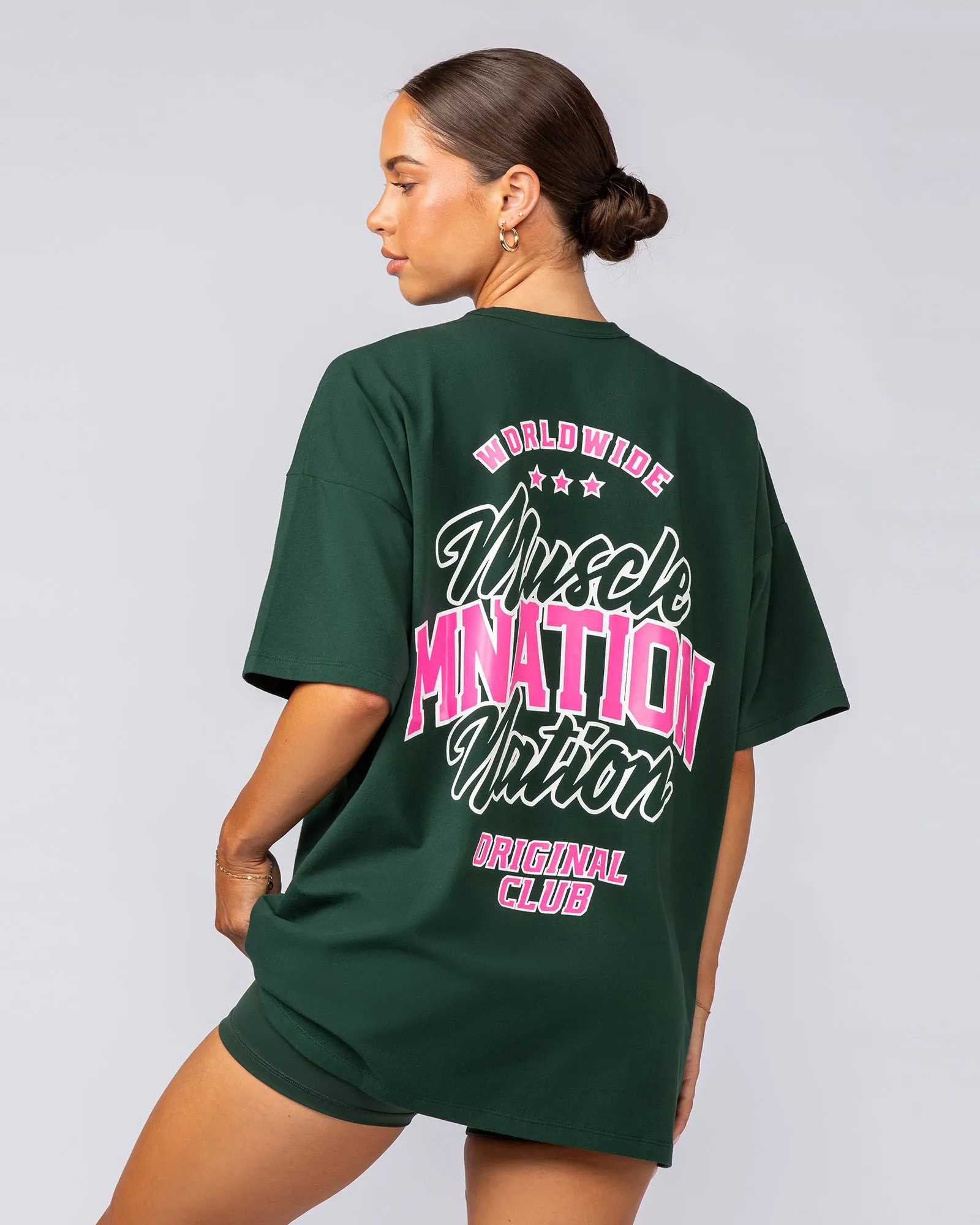 Campus Oversized Tee - Forest Green / Luminous Pink sold by Muscle Nation product image thumbnail 4
