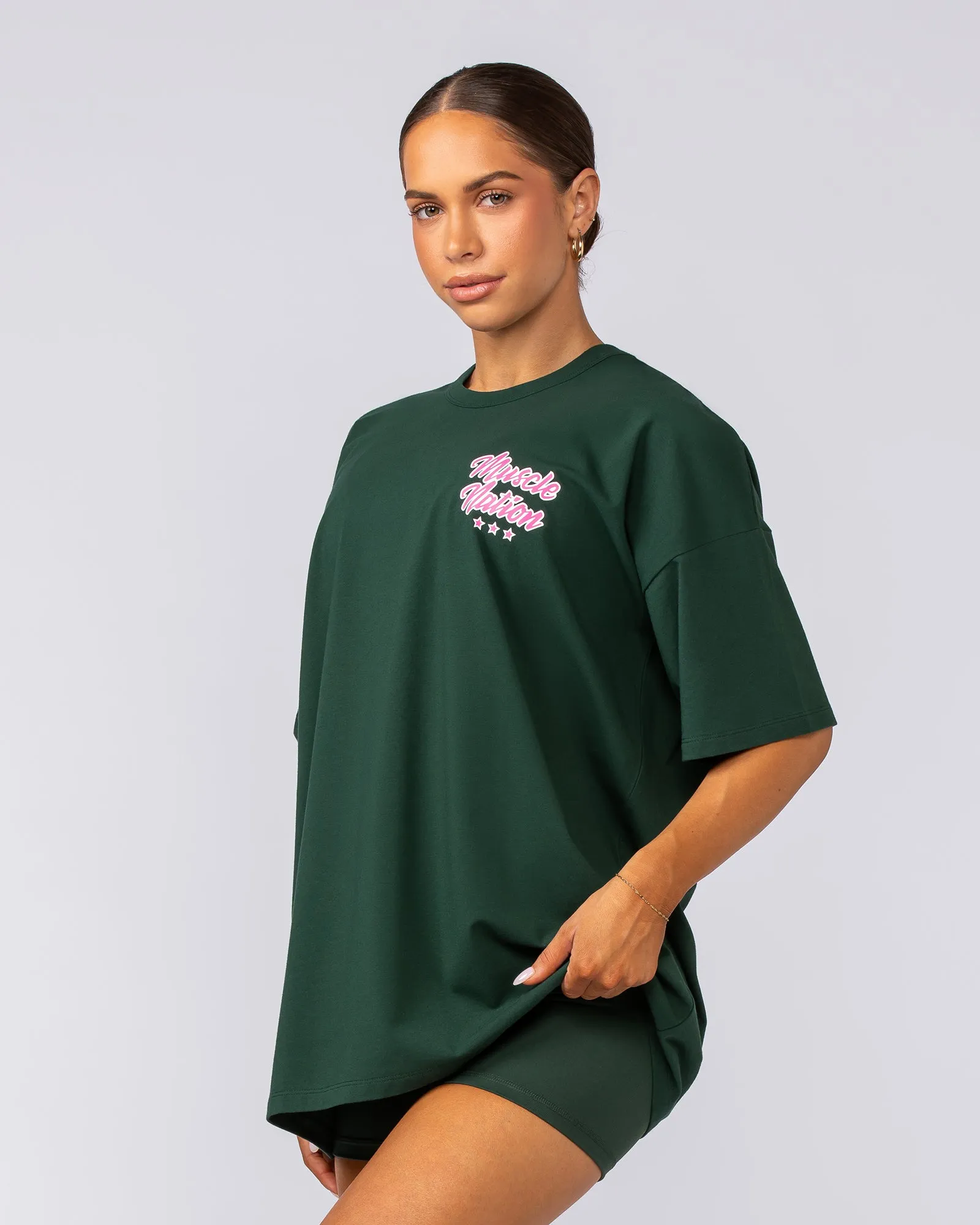 Campus Oversized Tee - Forest Green / Luminous Pink sold by Muscle Nation product image thumbnail 3
