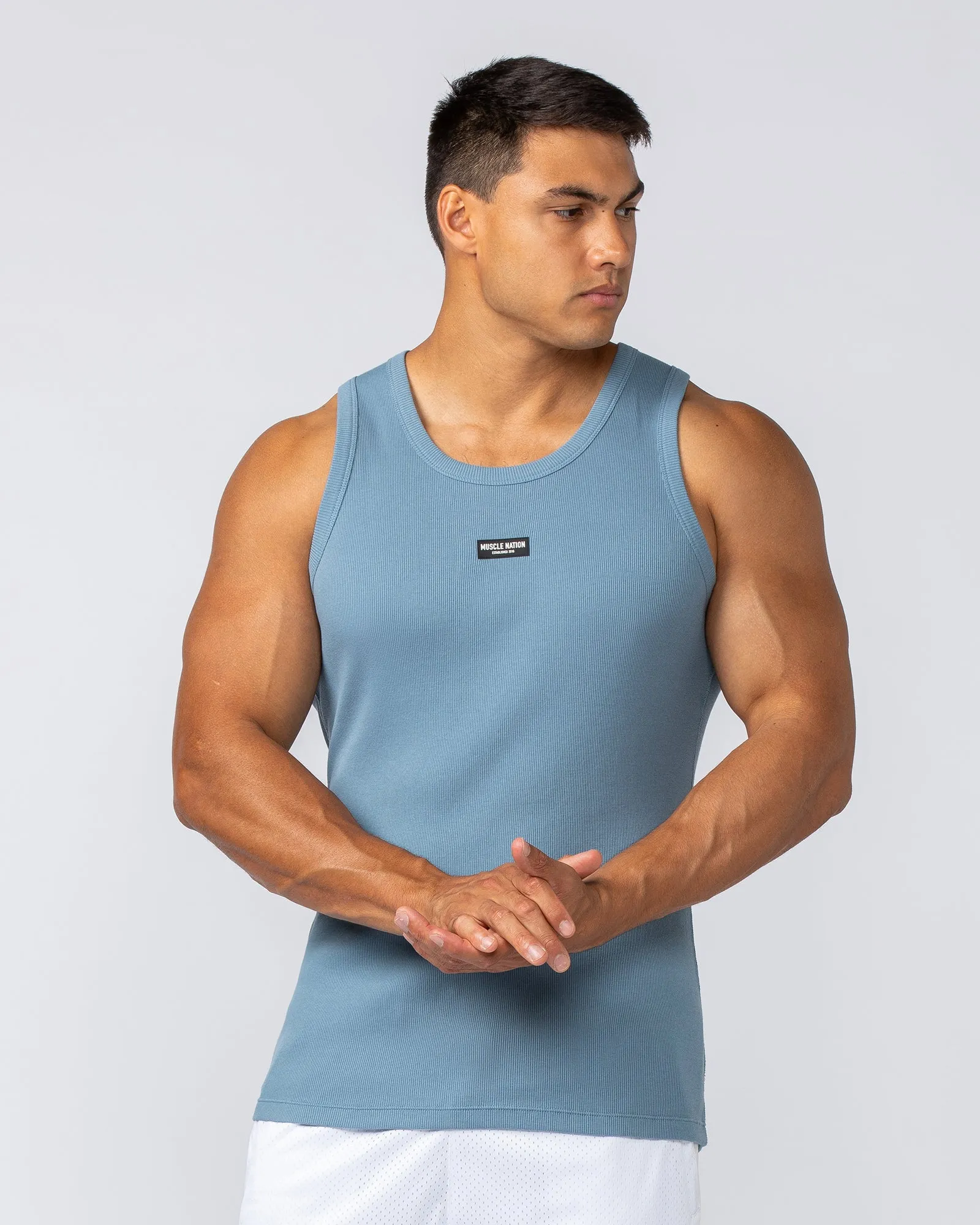 Rib Fitted Training Tank - Pale Thunder sold by Muscle Nation