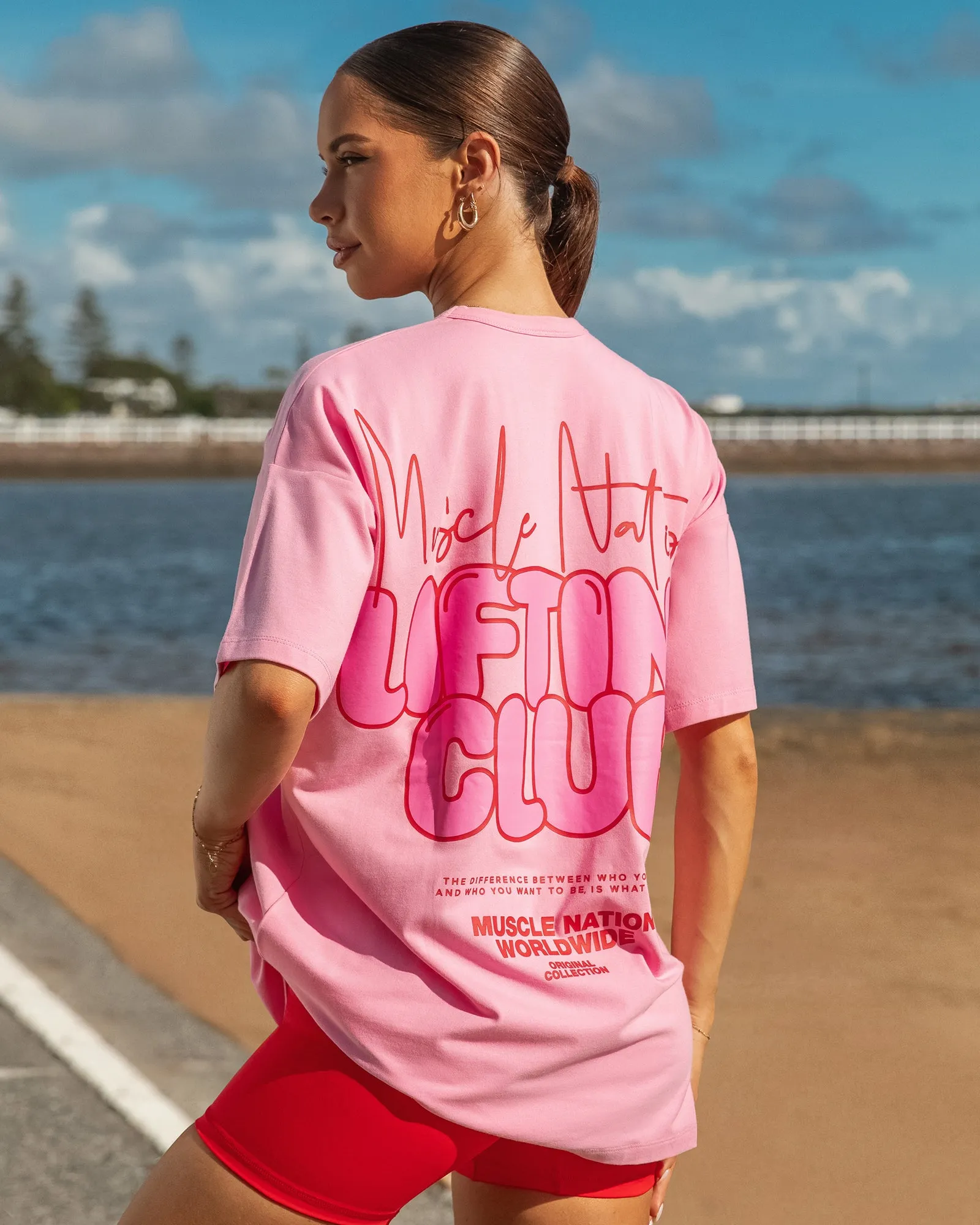 Lifting Club Oversized Tee - Hollywood Pink sold by Muscle Nation