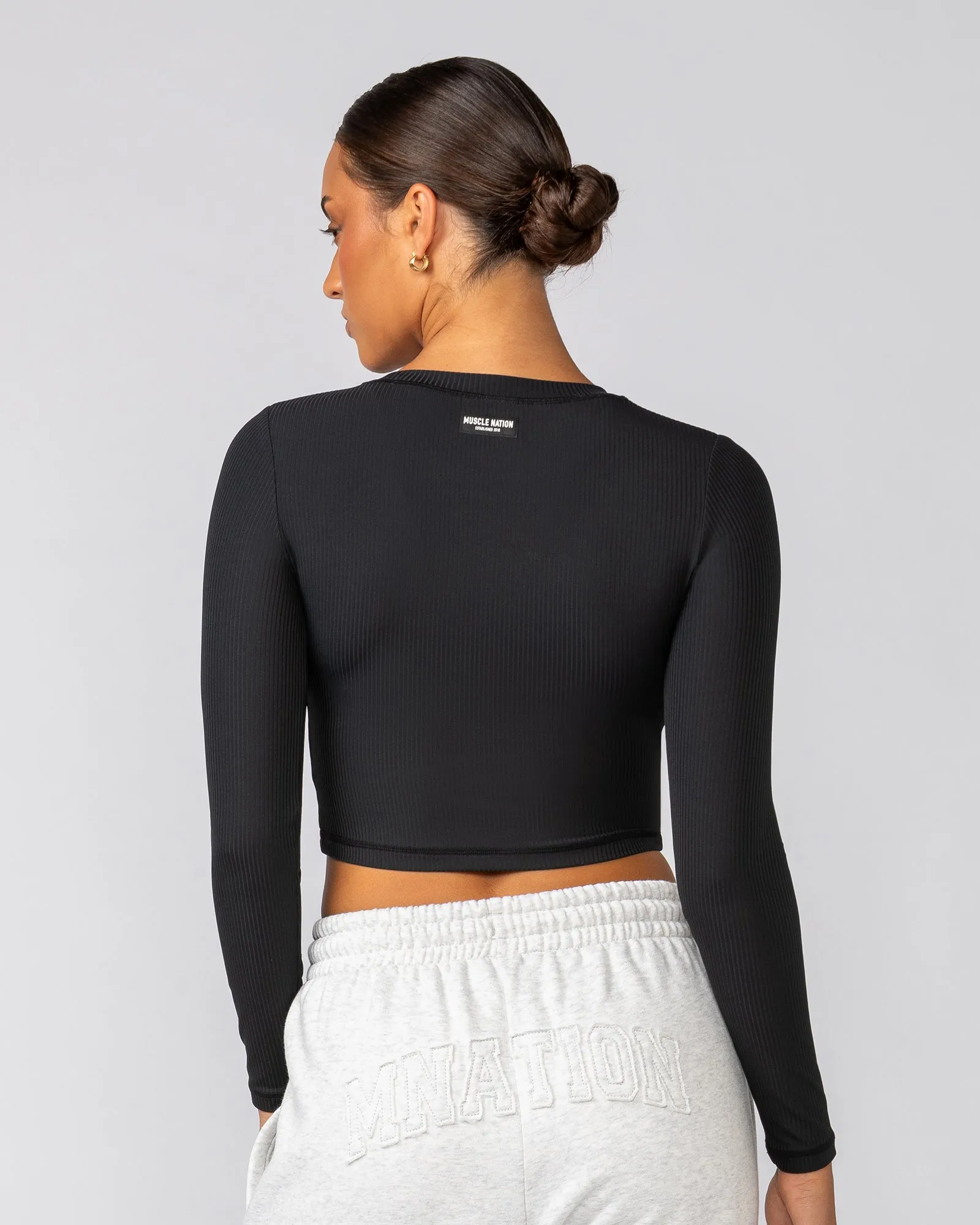 Sculpted Rib Long Sleeve Top - Black sold by Muscle Nation product image thumbnail 5