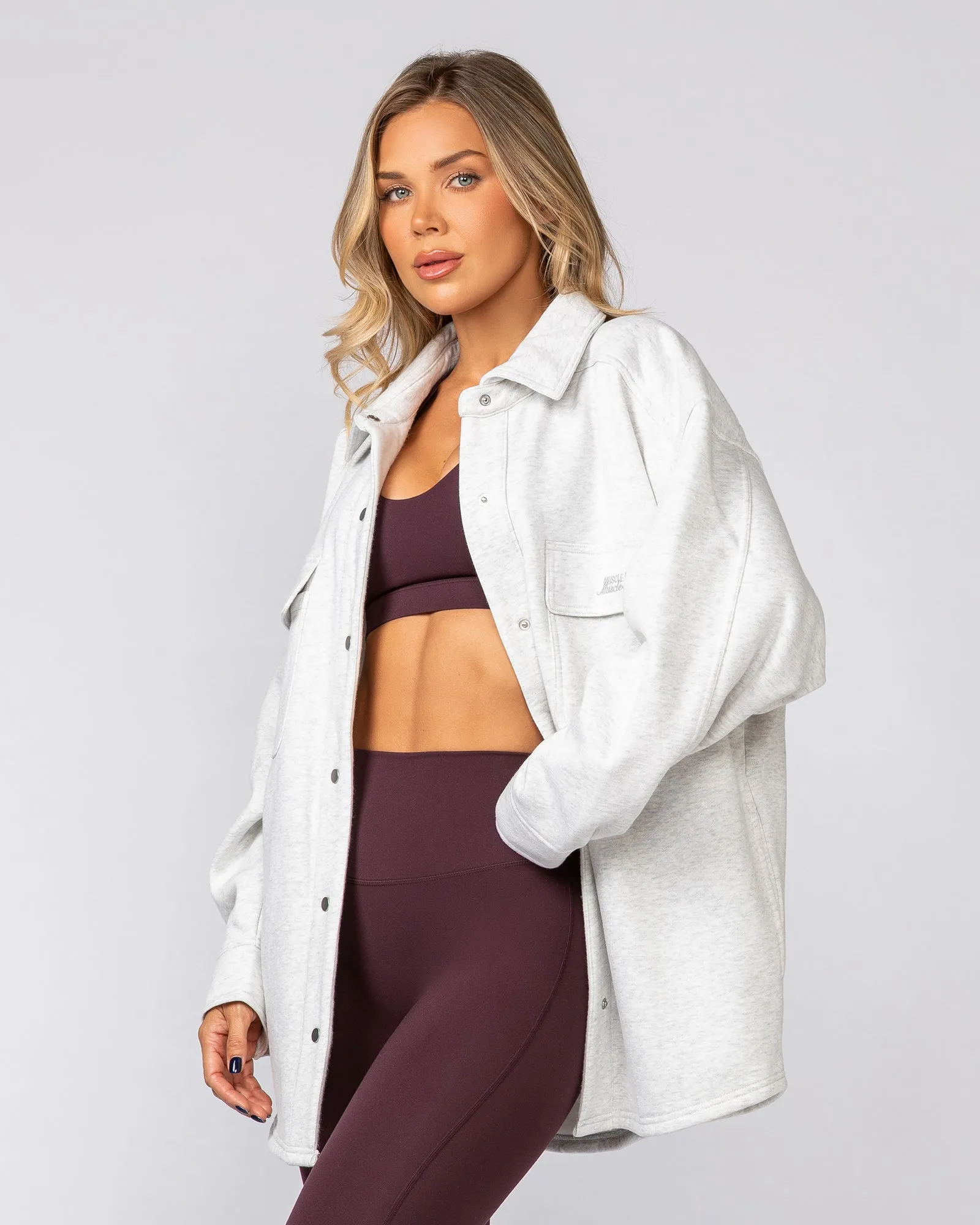 Fleecy Oversized Shacket - Snow Grey Marl sold by Muscle Nation product image thumbnail 3