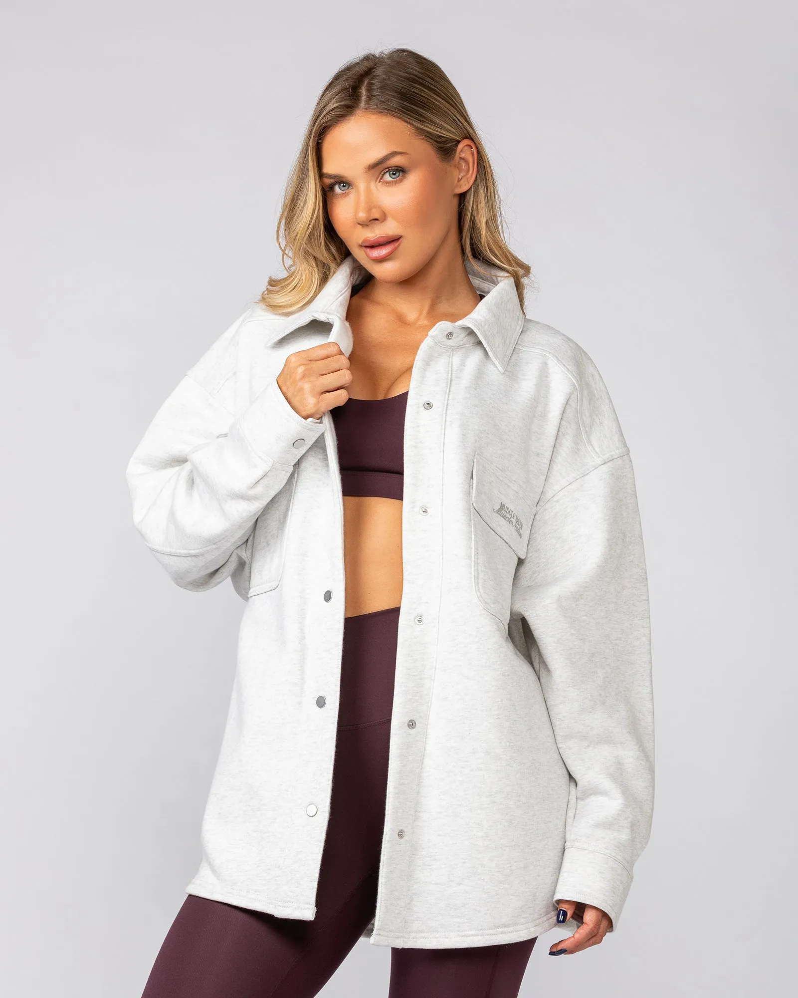 Fleecy Oversized Shacket - Snow Grey Marl sold by Muscle Nation product image thumbnail 2