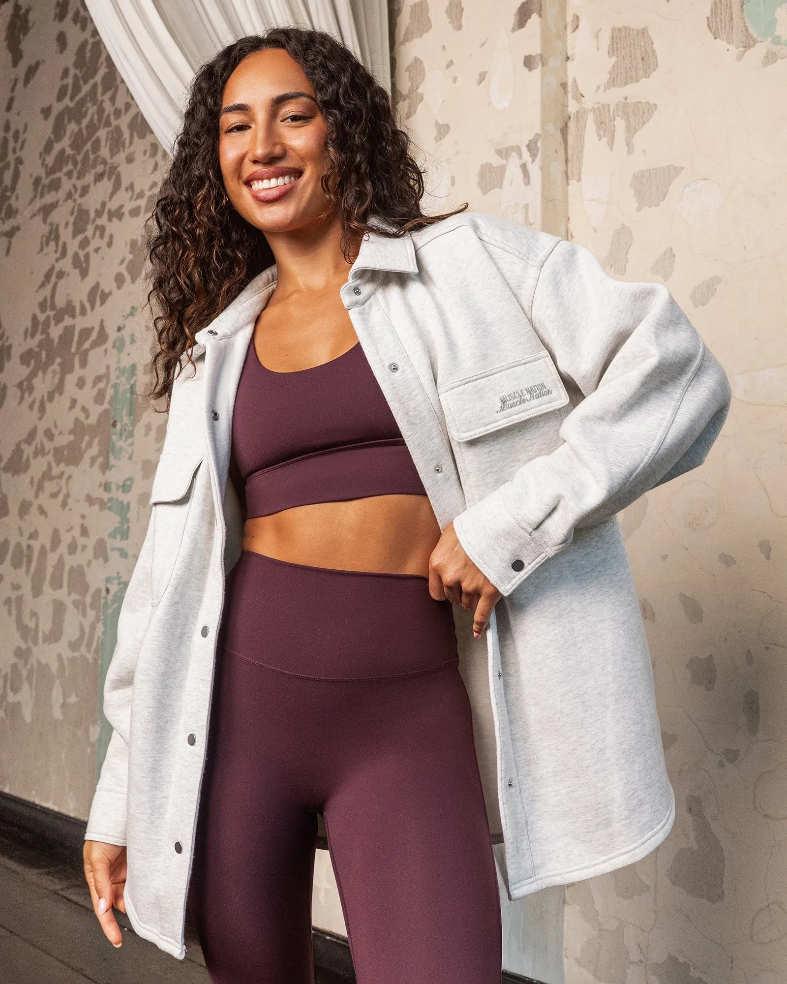 Fleecy Oversized Shacket - Snow Grey Marl sold by Muscle Nation