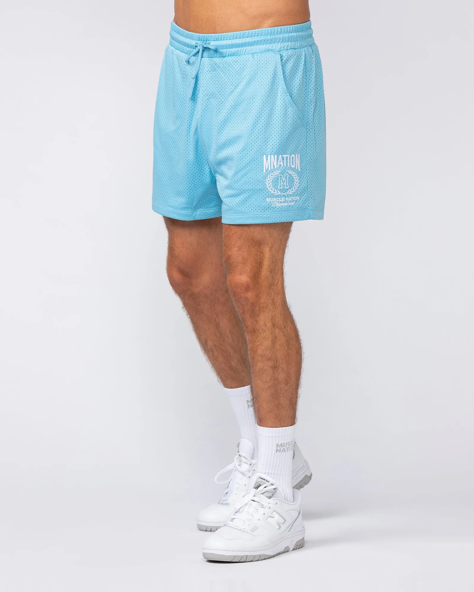 Heritage Crest Lay Up 3.5" Shorts - Light Blue sold by Muscle Nation product image thumbnail 3