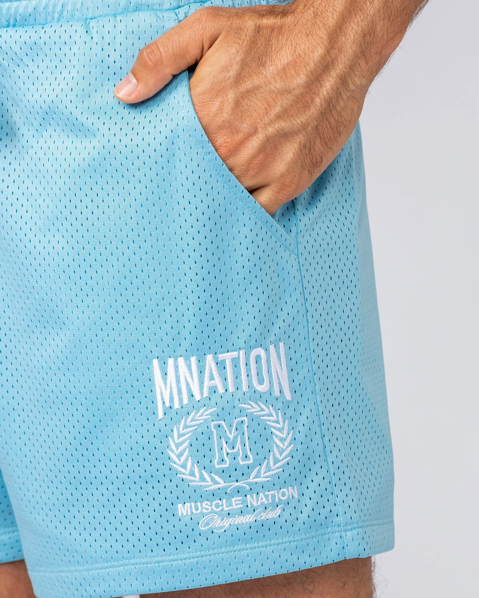 Heritage Crest Lay Up 3.5" Shorts - Light Blue sold by Muscle Nation product image thumbnail 4