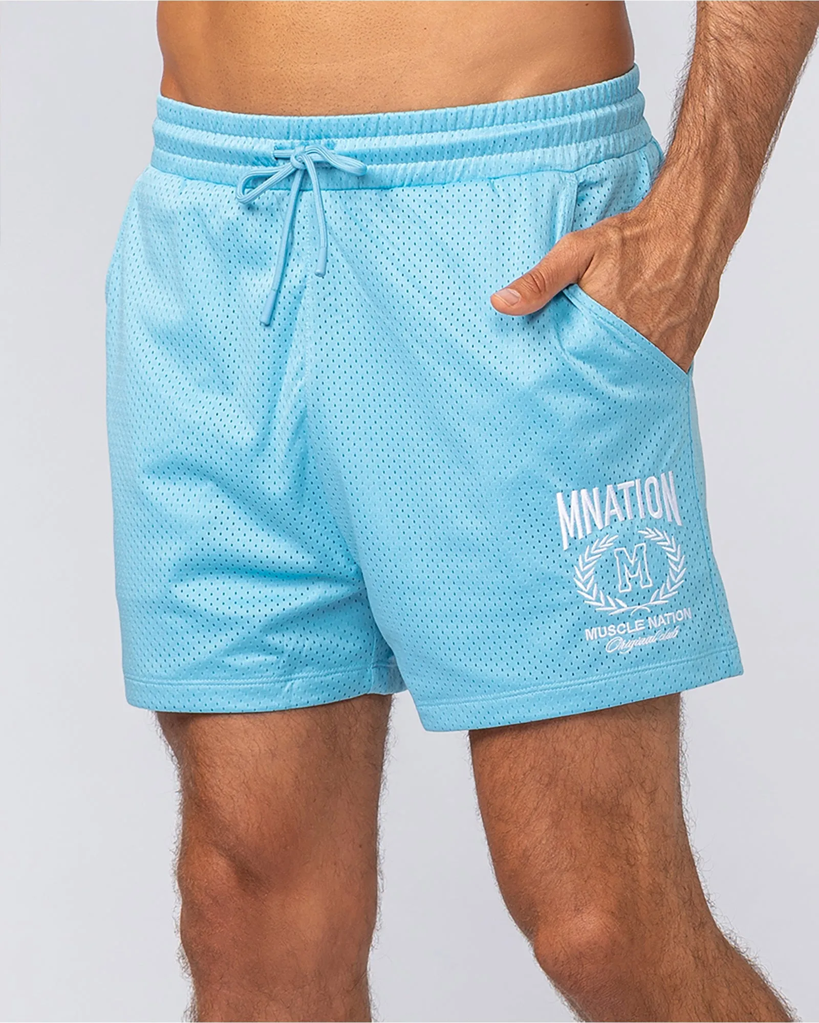 Heritage Crest Lay Up 3.5" Shorts - Light Blue sold by Muscle Nation