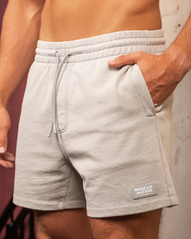 Loopback 5" Sweat Shorts - Washed Light Grey sold by Muscle Nation