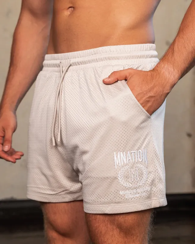 Heritage Crest Lay Up 3.5" Shorts -  Cream made by Muscle Nation