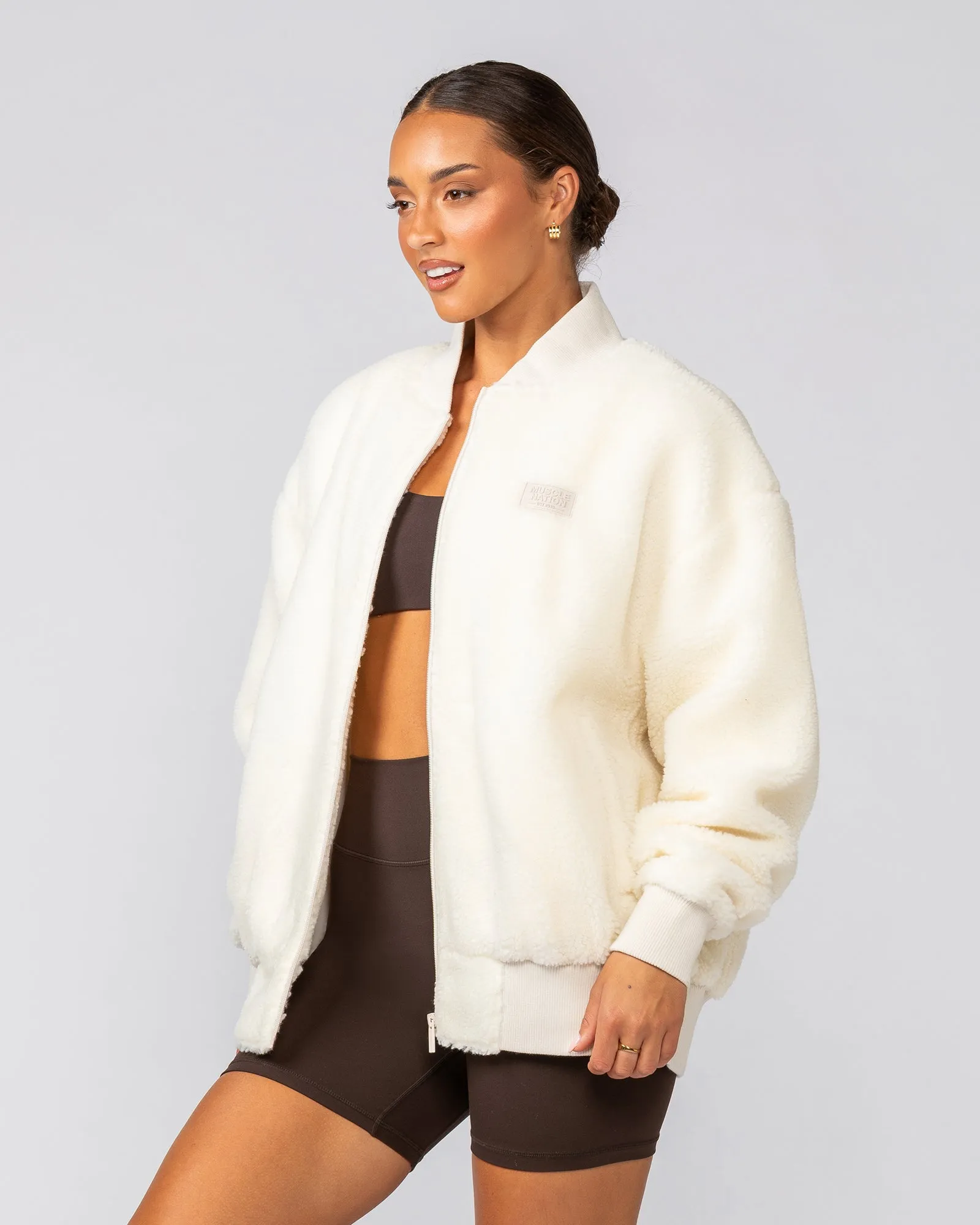 Sherpa Oversized Bomber Jacket - Coconut sold by Muscle Nation product image thumbnail 5