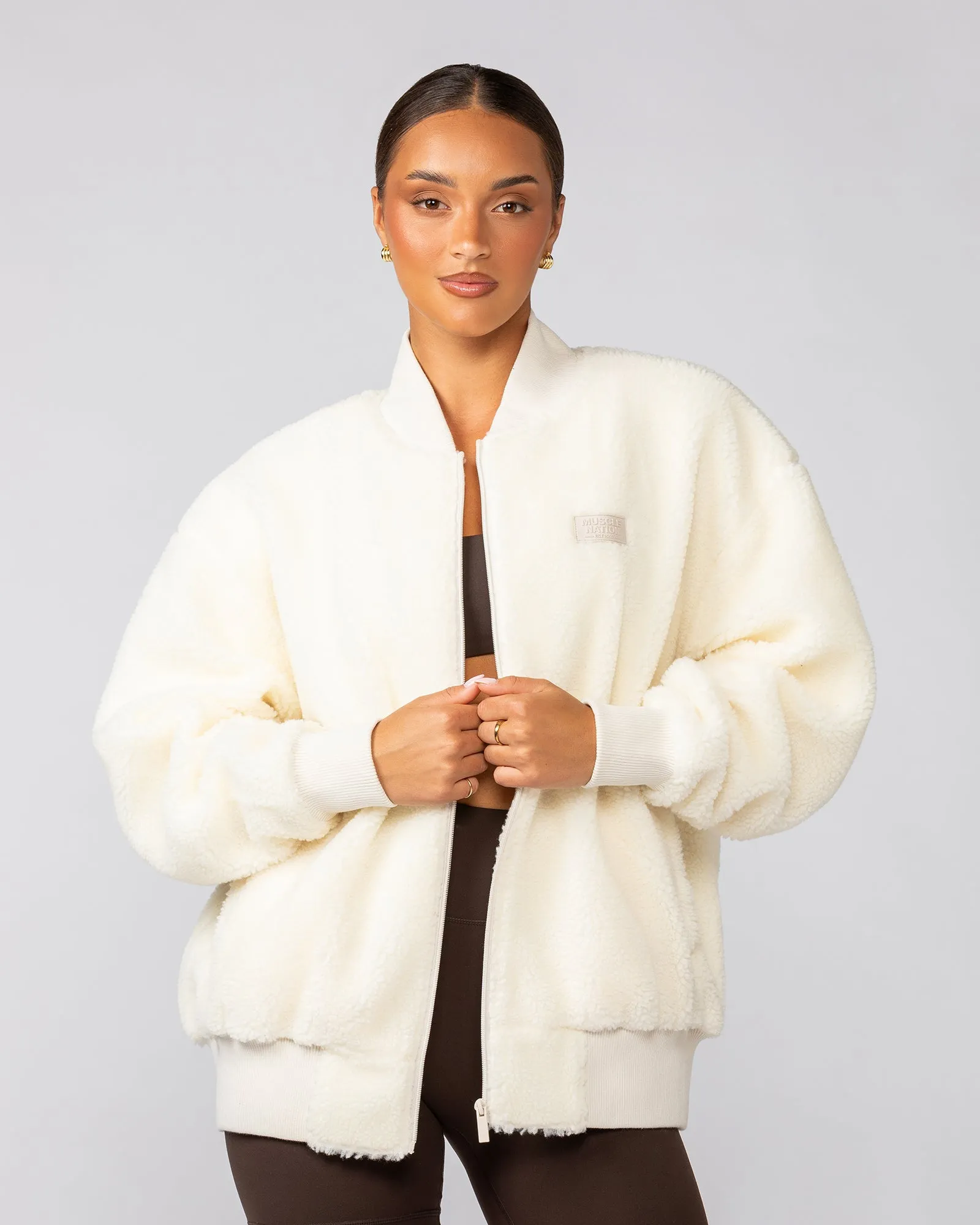 Sherpa Oversized Bomber Jacket - Coconut sold by Muscle Nation product image thumbnail 3