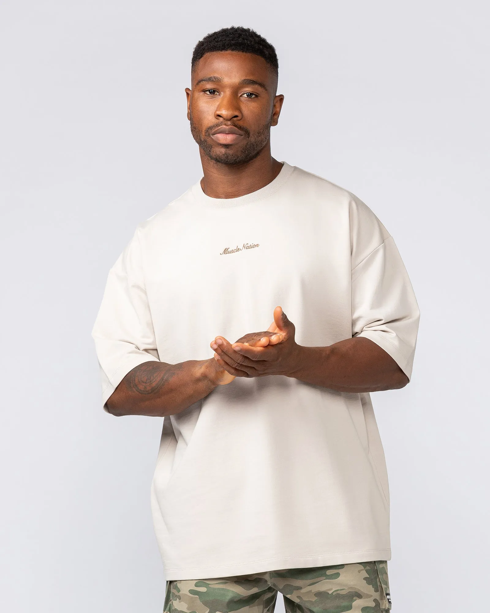 Loopback Oversized Tee - Cream sold by Muscle Nation