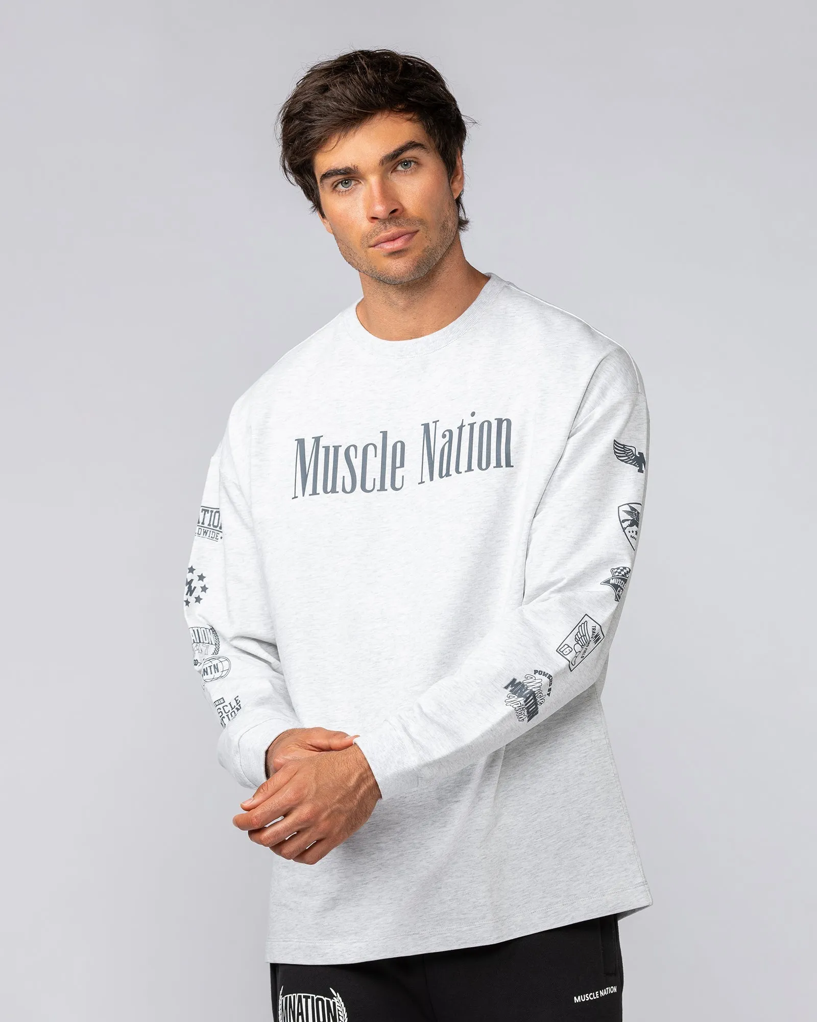 Alpha Loopback Oversized Mens Long Sleeve - Snow Grey Marl sold by Muscle Nation product image thumbnail 2