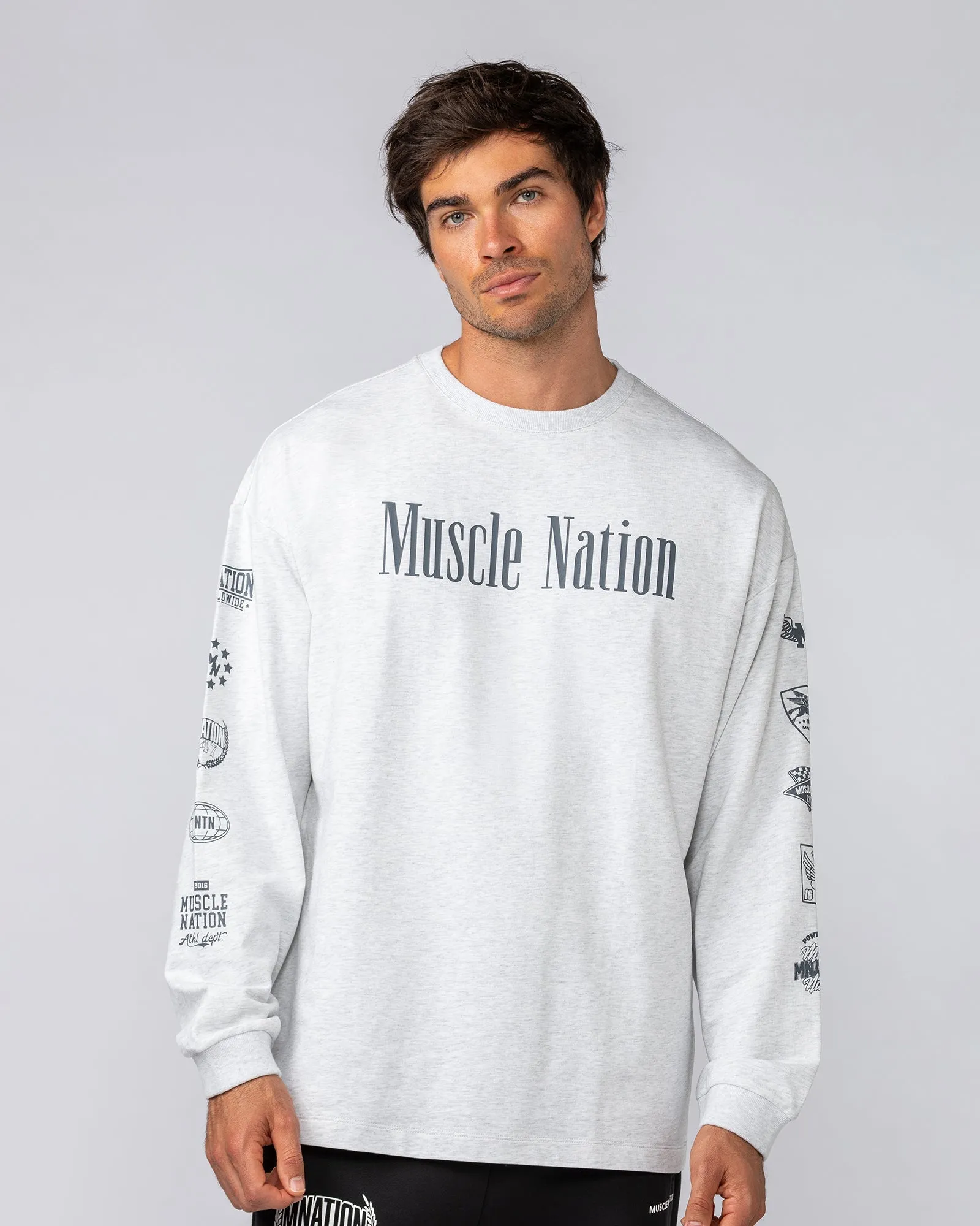 Alpha Loopback Oversized Mens Long Sleeve - Snow Grey Marl sold by Muscle Nation