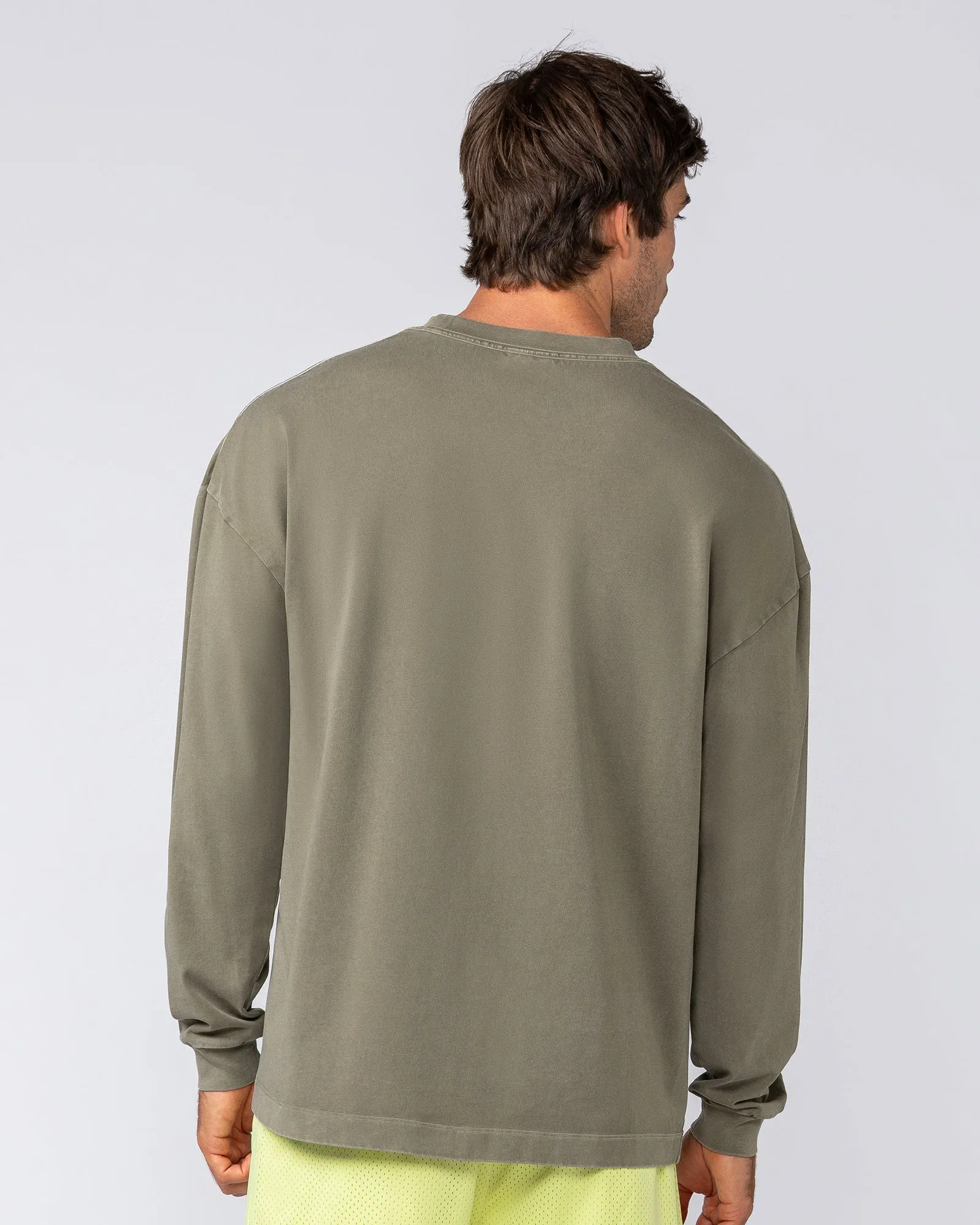 Alpha Oversized Mens Long Sleeve - Washed Dark Khaki sold by Muscle Nation product image thumbnail 4
