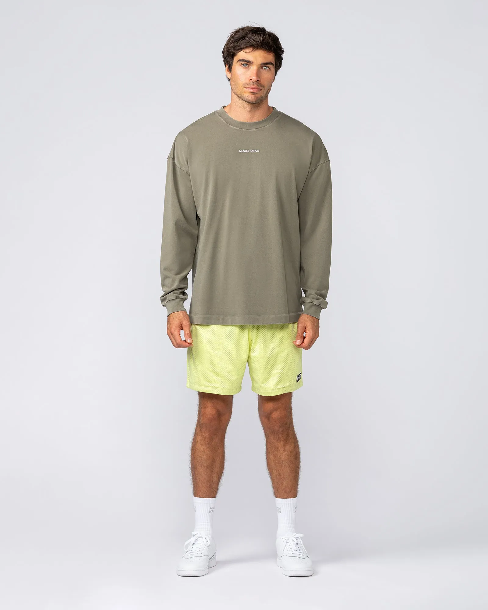 Alpha Oversized Mens Long Sleeve - Washed Dark Khaki sold by Muscle Nation product image thumbnail 5