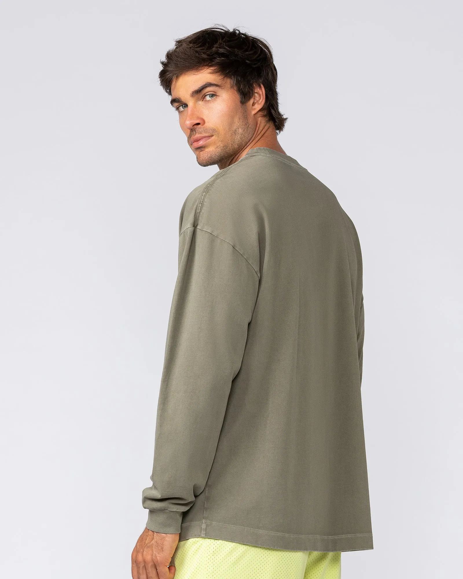Alpha Oversized Mens Long Sleeve - Washed Dark Khaki sold by Muscle Nation product image thumbnail 3