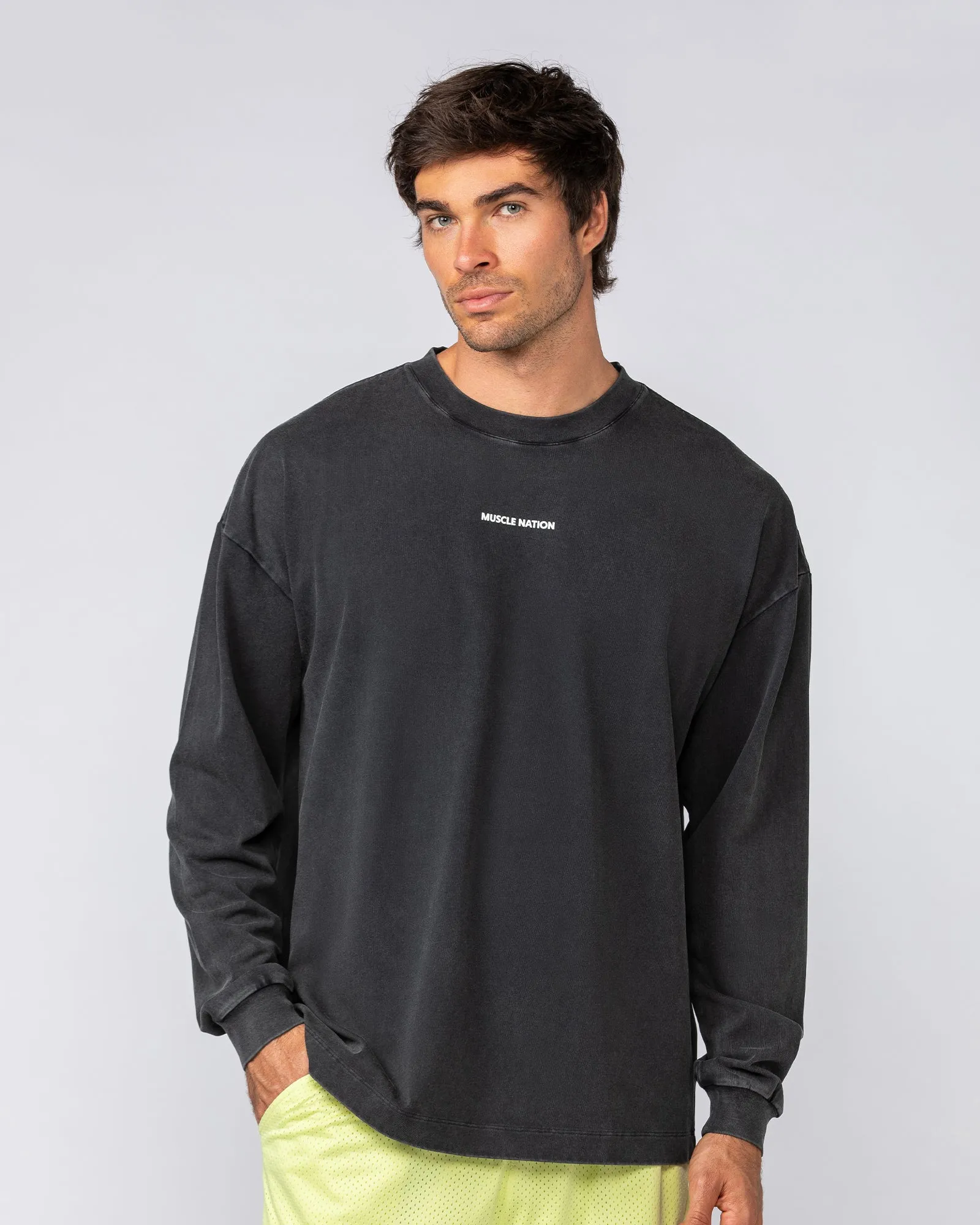Alpha Oversized Mens Long Sleeve - Washed Black sold by Muscle Nation