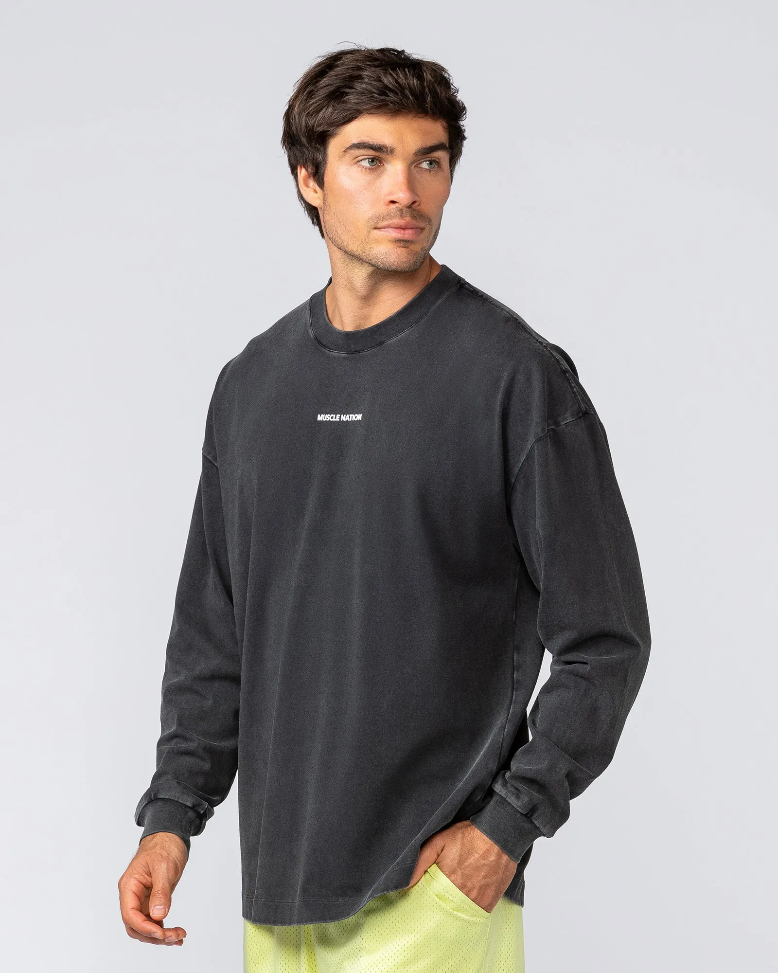 Alpha Oversized Mens Long Sleeve - Washed Black sold by Muscle Nation product image thumbnail 2