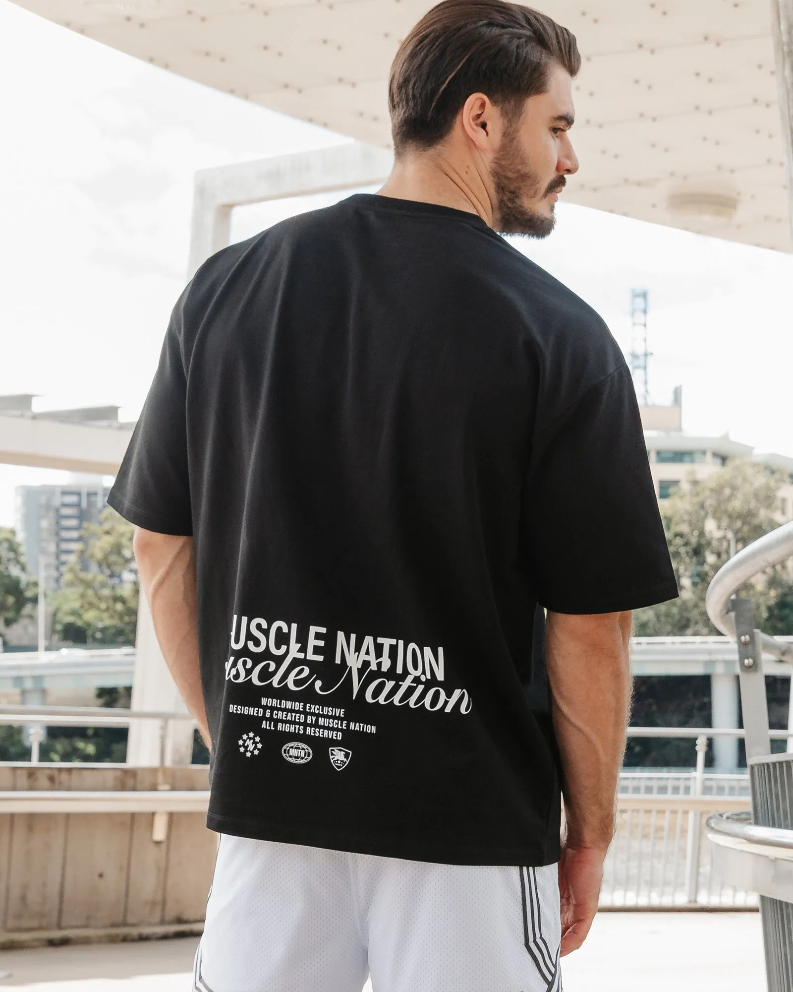 Loopback Oversized Tee - Black sold by Muscle Nation