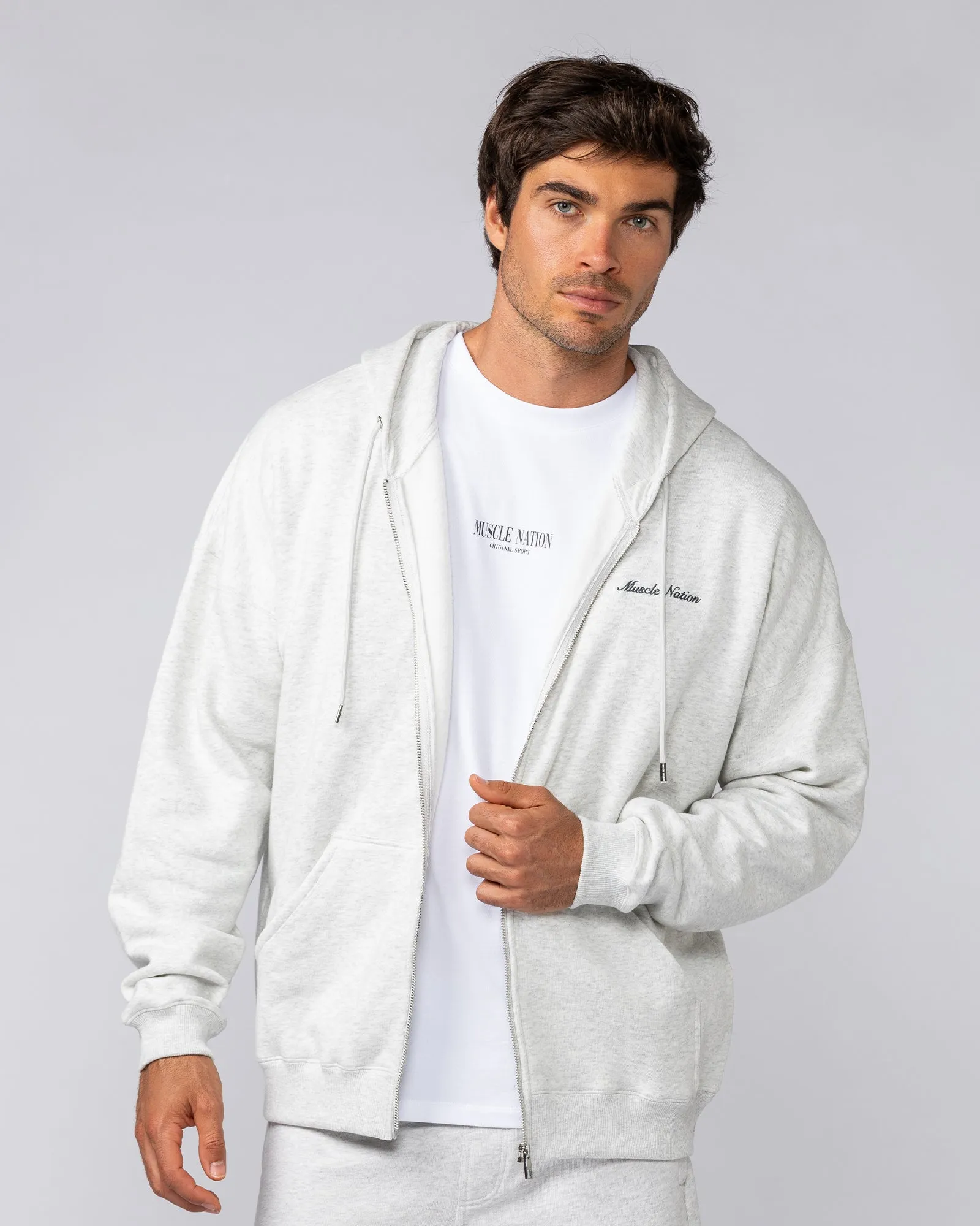 MN Classic Zip Through - Snow Grey Marl sold by Muscle Nation