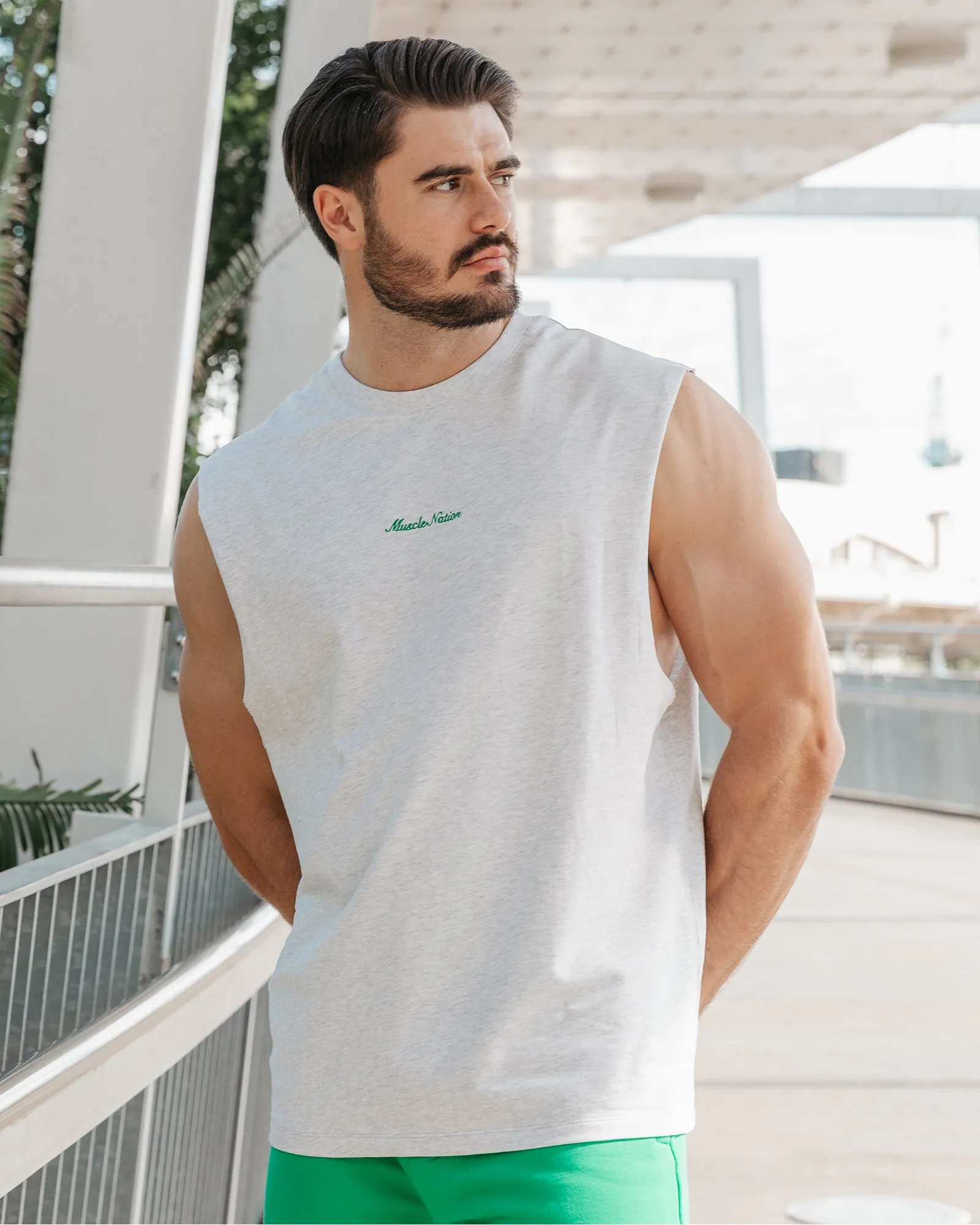 Loopback Muscle Tank - Snow Grey Marl sold by Muscle Nation