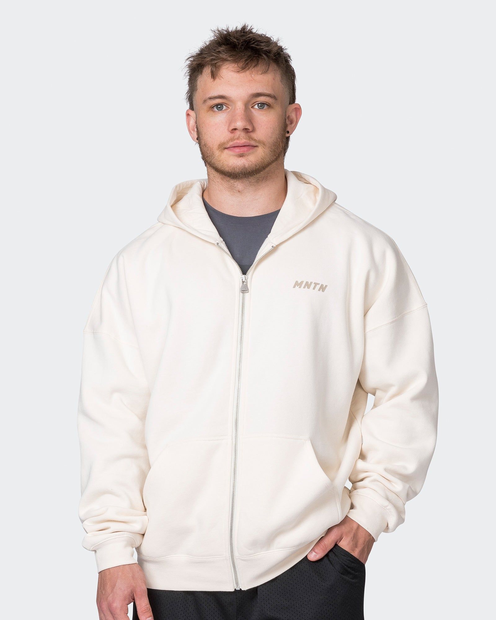 Mens Vintage Oversized Zip Up Hoodie - Travertine sold by Muscle Nation product image thumbnail 2