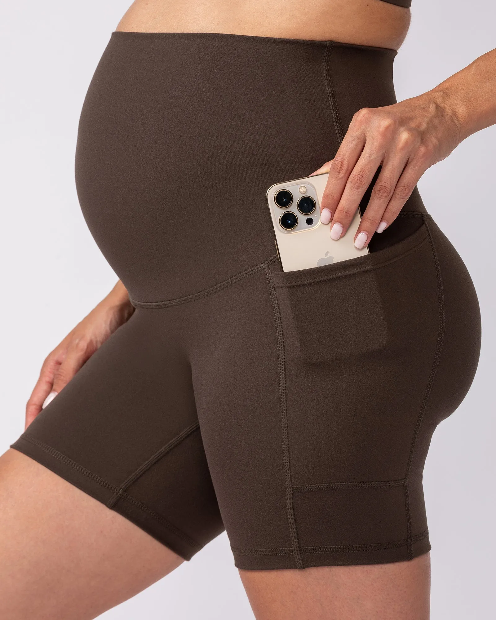 Maternity Everyday Pocket Bike Shorts - Deep Brown sold by Muscle Nation